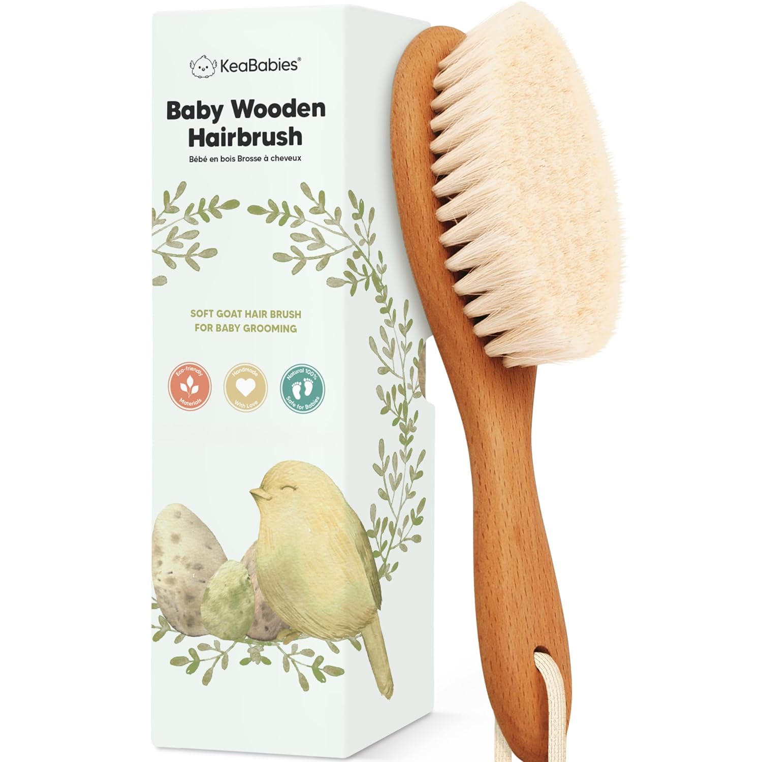 keababies wooden baby hair brush for toddler girls boys cradle cap soft goat bristles walnut regular