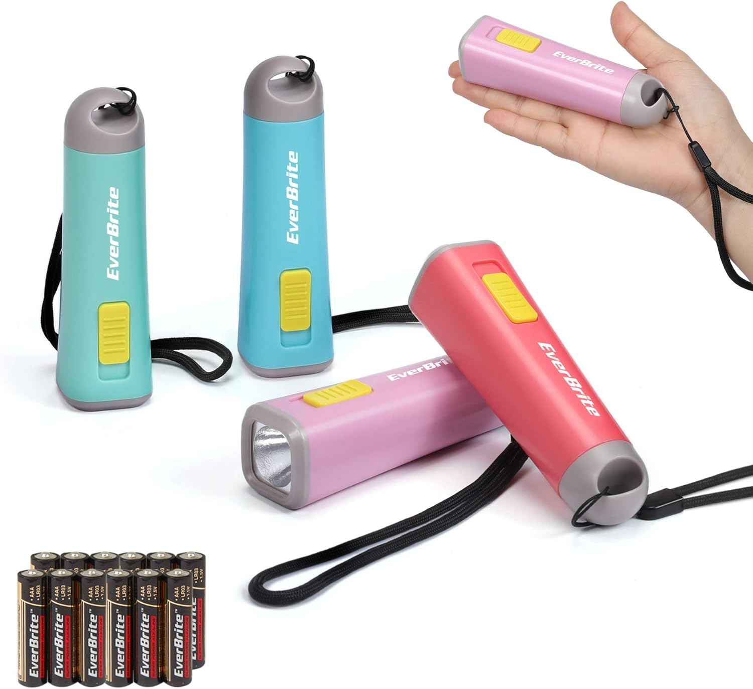EverBrite 9-LED Flashlight 6-Pack Impact Handheld Torch Assorted Colors with Lanyard 3AAA Battery Included (Hurricane Supplies, Camping, Hiking, Emergency, Hunting)