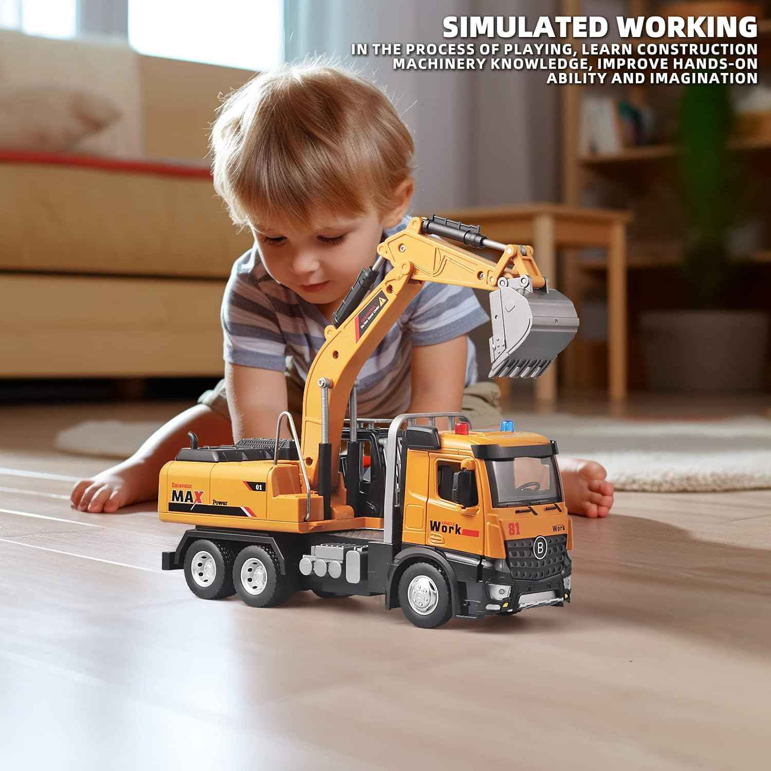 OANMYJJO Children Excavator Toy Metal DieCast Excavator Model，with Simulated Sound and lightdigger Toys，Excavator Toys for Boys 3-5 Year Old Gift