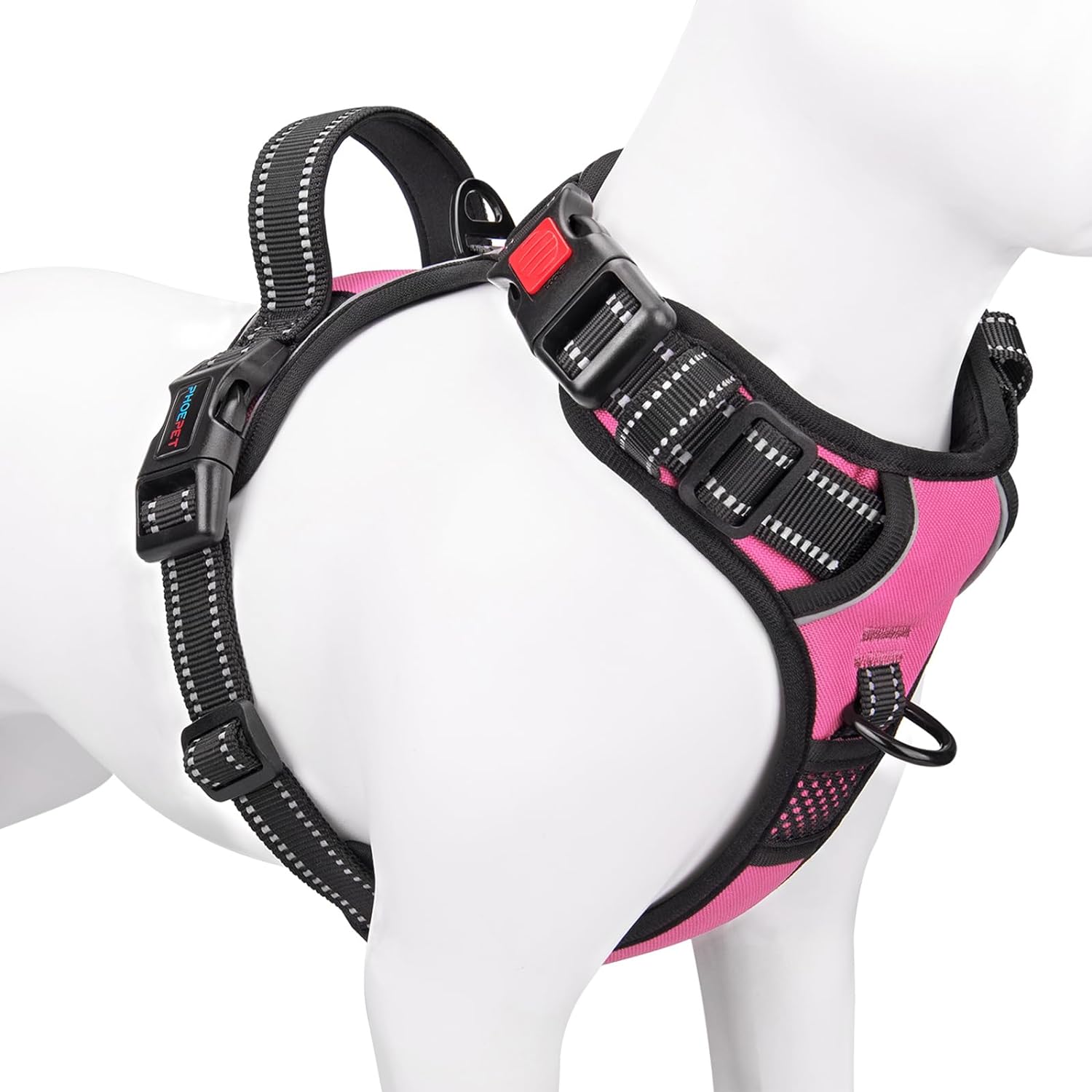 phoepet medium reflective dog harness with handle adjustable 2 metal rings orange