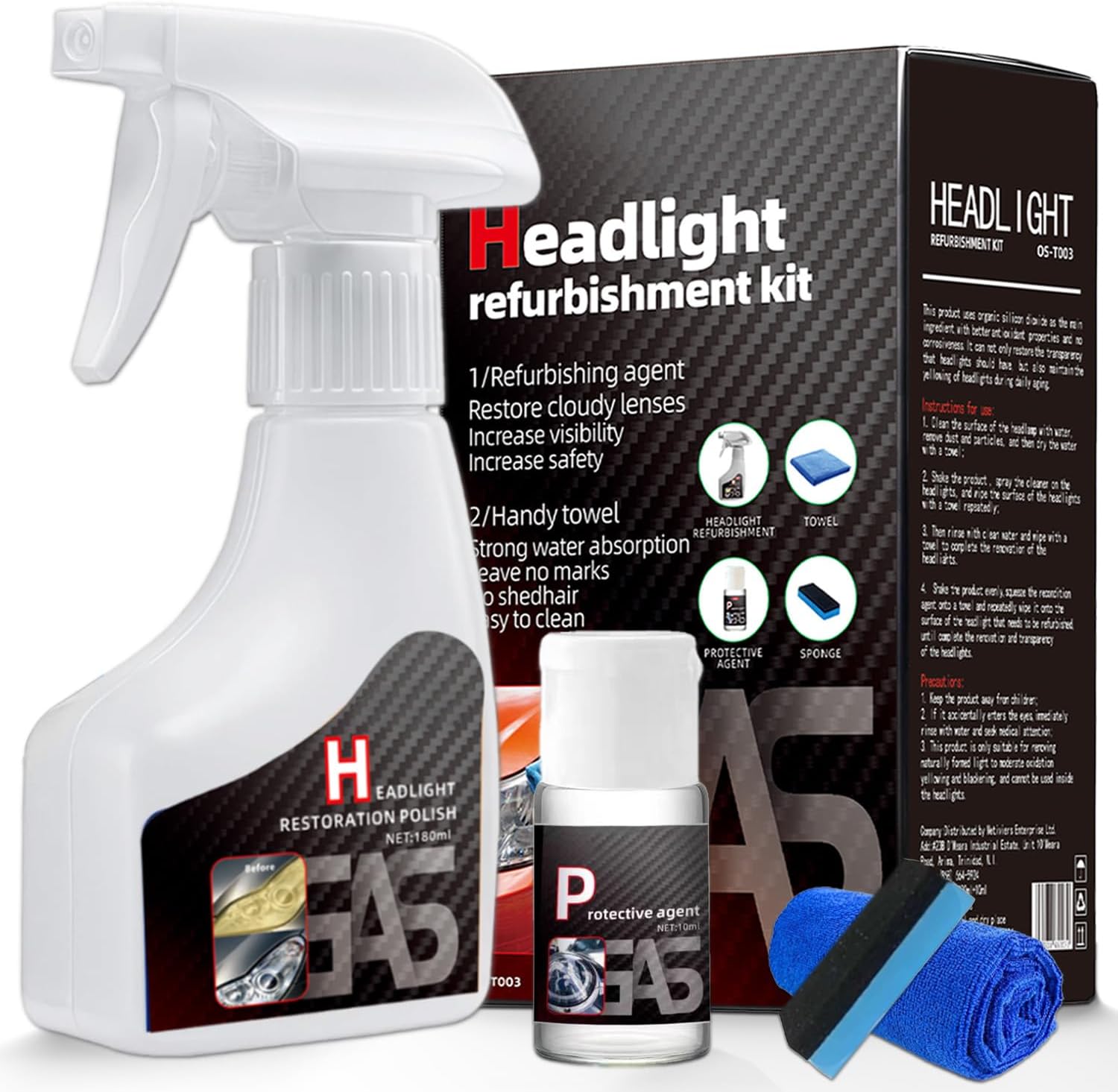 Car Headlight Restoration Polishing Kits with 6.3Fl.Oz Ceramic Coating Spray