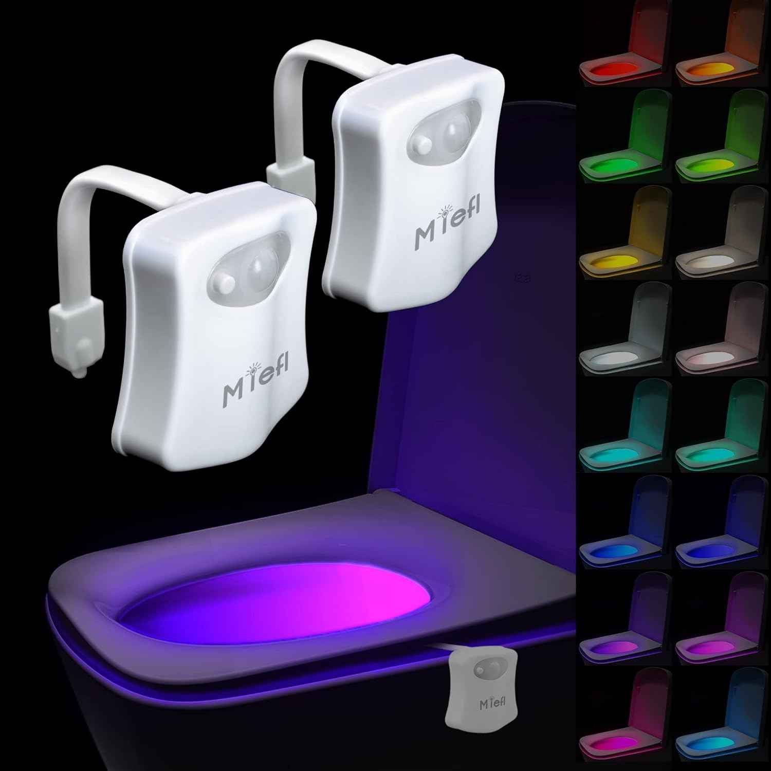 MIEFL Toilet Light Motion Sensor 16 Colors Changing (2 Pack),LED Glow Bowl inside Toilet Light, Smart Night Light for Bathroom, Cool Funny White Elephant Gag Gift Christmas Dad Teen Boy Girl Men Women