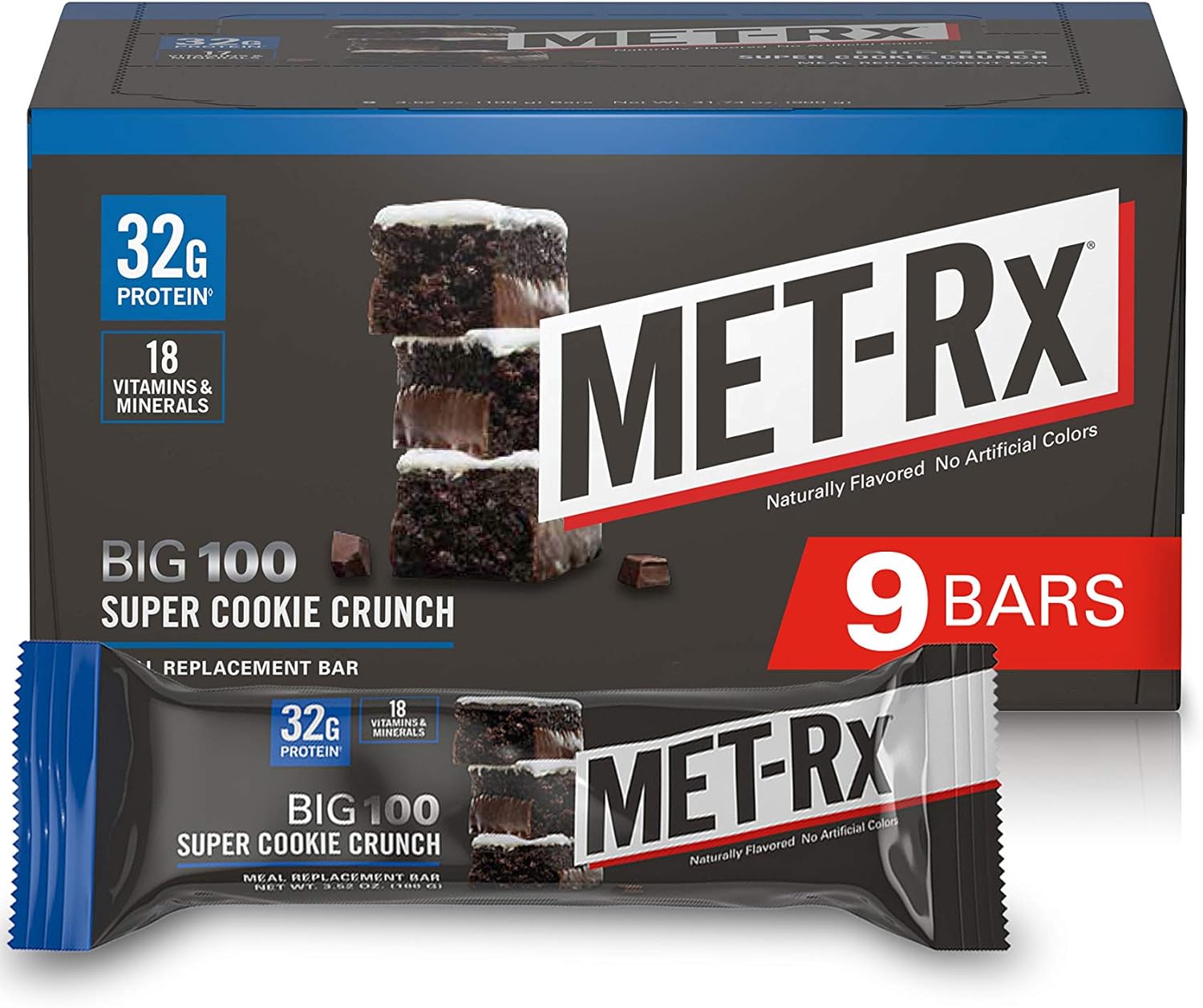 MET-Rx Big 100 Protein Bar, Meal Replacement Bar, 32G Protein, Super Cookie Crunch, 3.52 Oz