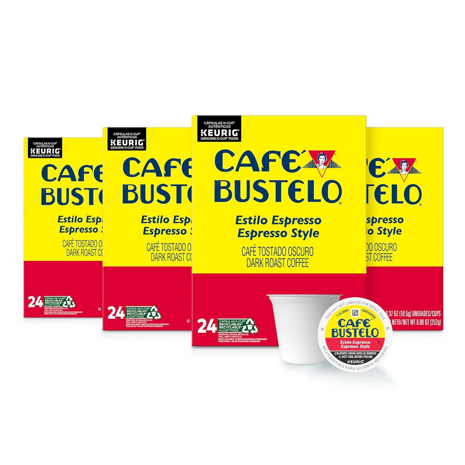 cafe bustelo espresso style dark roast coffee 96 keurig k-cup pods, 4 x 24-count boxes