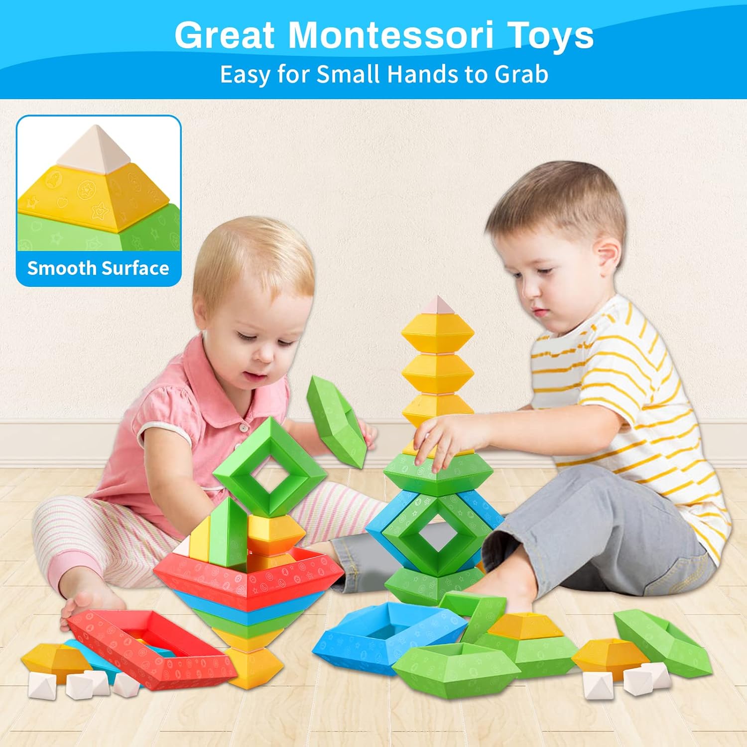 Hieoby Montessori Toys for Toddlers Boys Girls Preschool Learning Activities 30Pcs Building Blocks Stacking Educational Toys STEM Toddler Manipulatives Birthday Gifts Toddler Toys for 3 4 Year Old