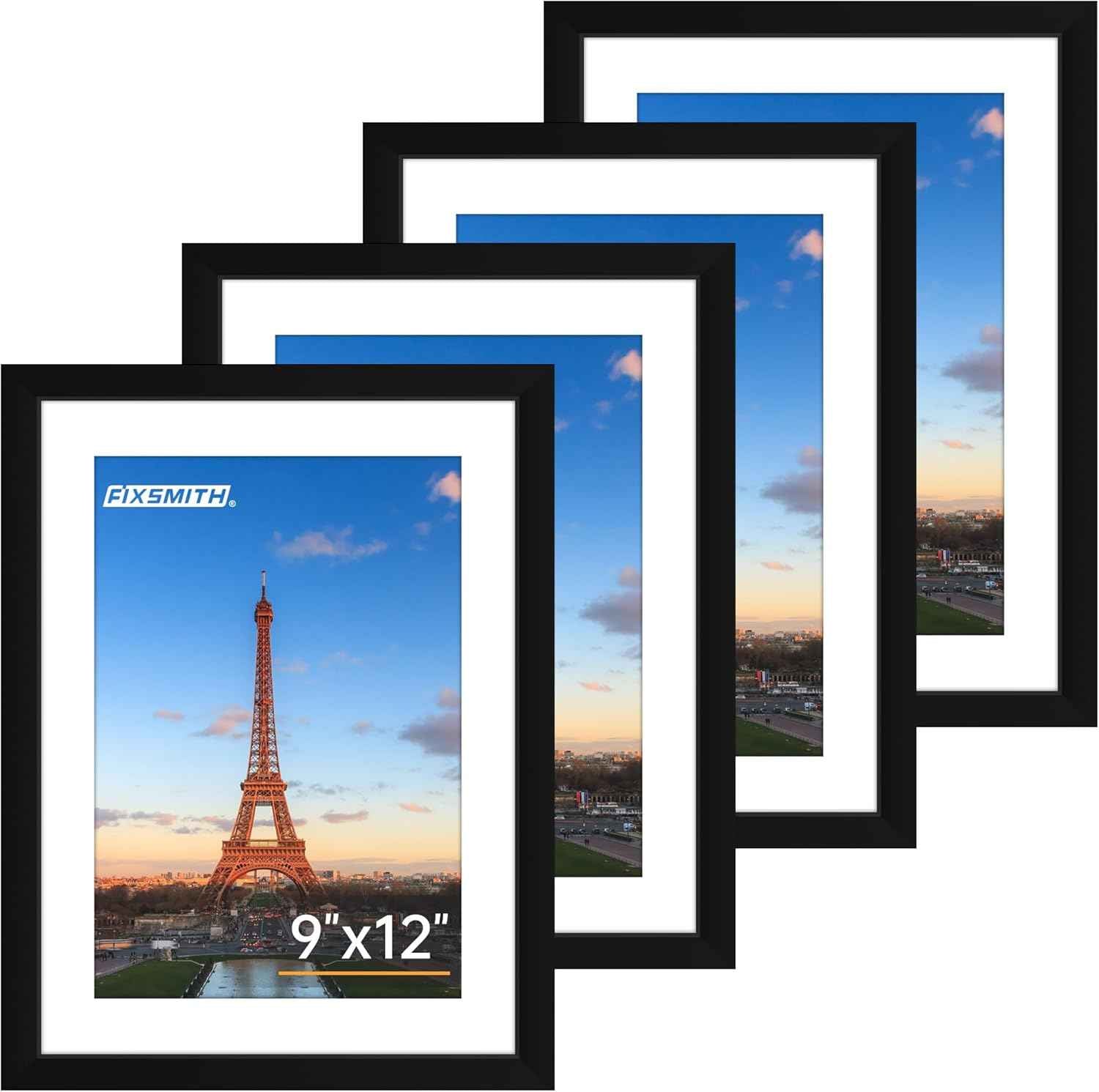 FIXSMITH 8x10 Picture Frame Set of 2, Photo Frame with HD Plexiglass, Display Pictures 5x7 with Mat or 8x10 Without Mat Multi Picture Frames Collage for Tabletop or Wall Display, Black