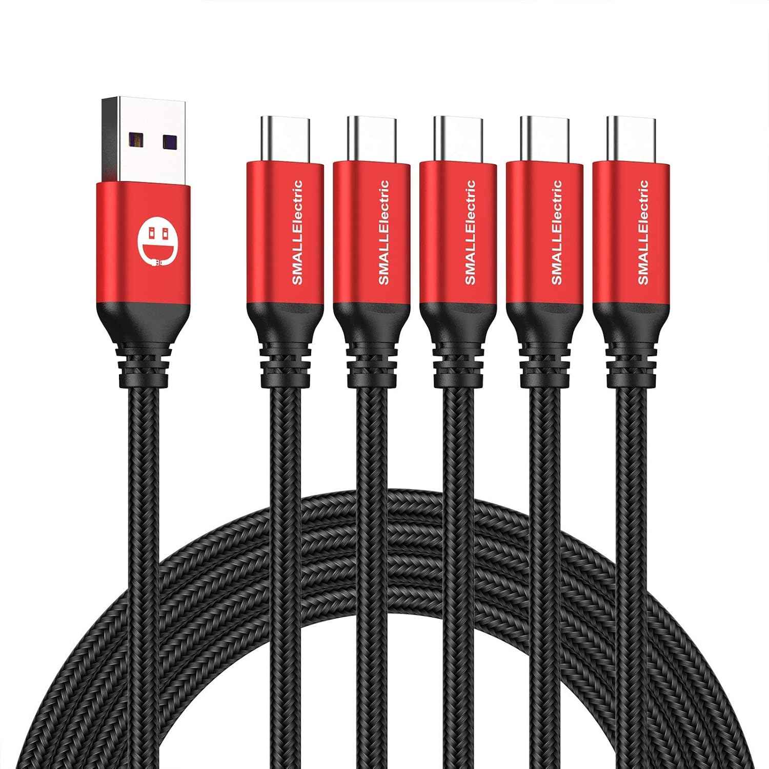 USB Type-C to A Cable 5pack 6ft Braided Fast Charging 3A Quick Charger Cord, 6 Foot Compatible iPhone 17/17 Pro/16e/16/15 Pro Max,Samsung Galaxy S10 S9 S8 Plus, Note 10 9 8, LG V50 V40 G8 G7(Grey)