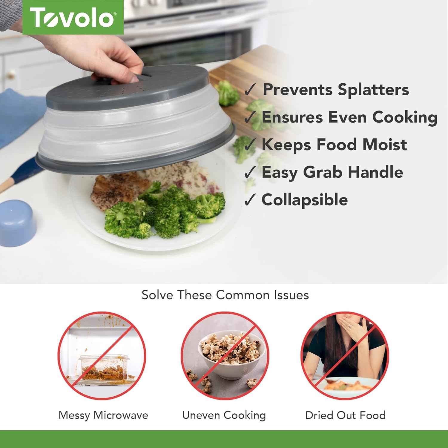 Tovolo Microwave Cover for Food Splatter 10 Inch, Heavy Duty Easy to Use Collapsible & Vented Silicone Microwave Splatter Guard Lid for Plates Dishes Bowls, Charcoal Gray