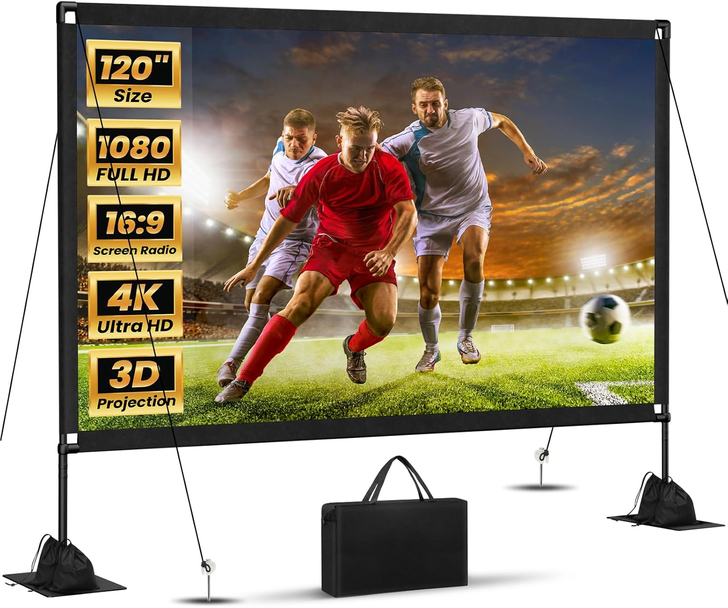 120inch outdoor projector screen with stand 16:9 4k hd portable movie screen for backyard camping theater
