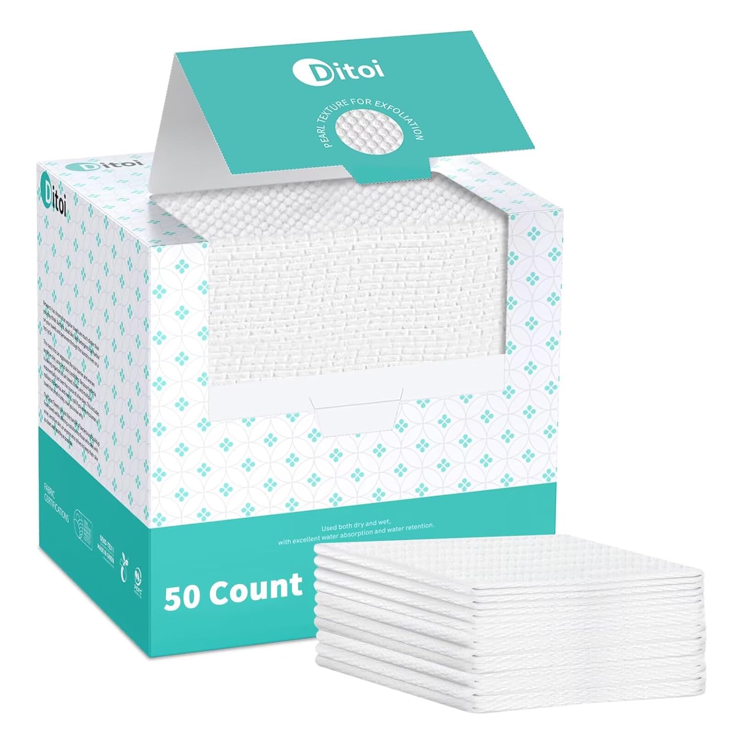 Dito's Ultra Thick Disposable Face Towels, Lint-Free Makeup Remover Wipes, 50 Count