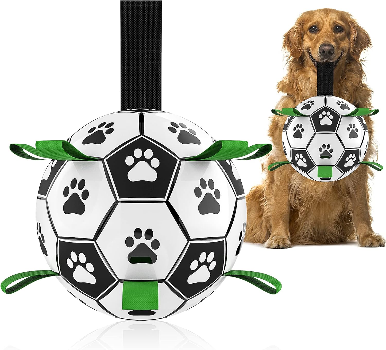 Qdan dog toys 6 inch world cup dog soccer ball with straps for small medium pet outdoor play