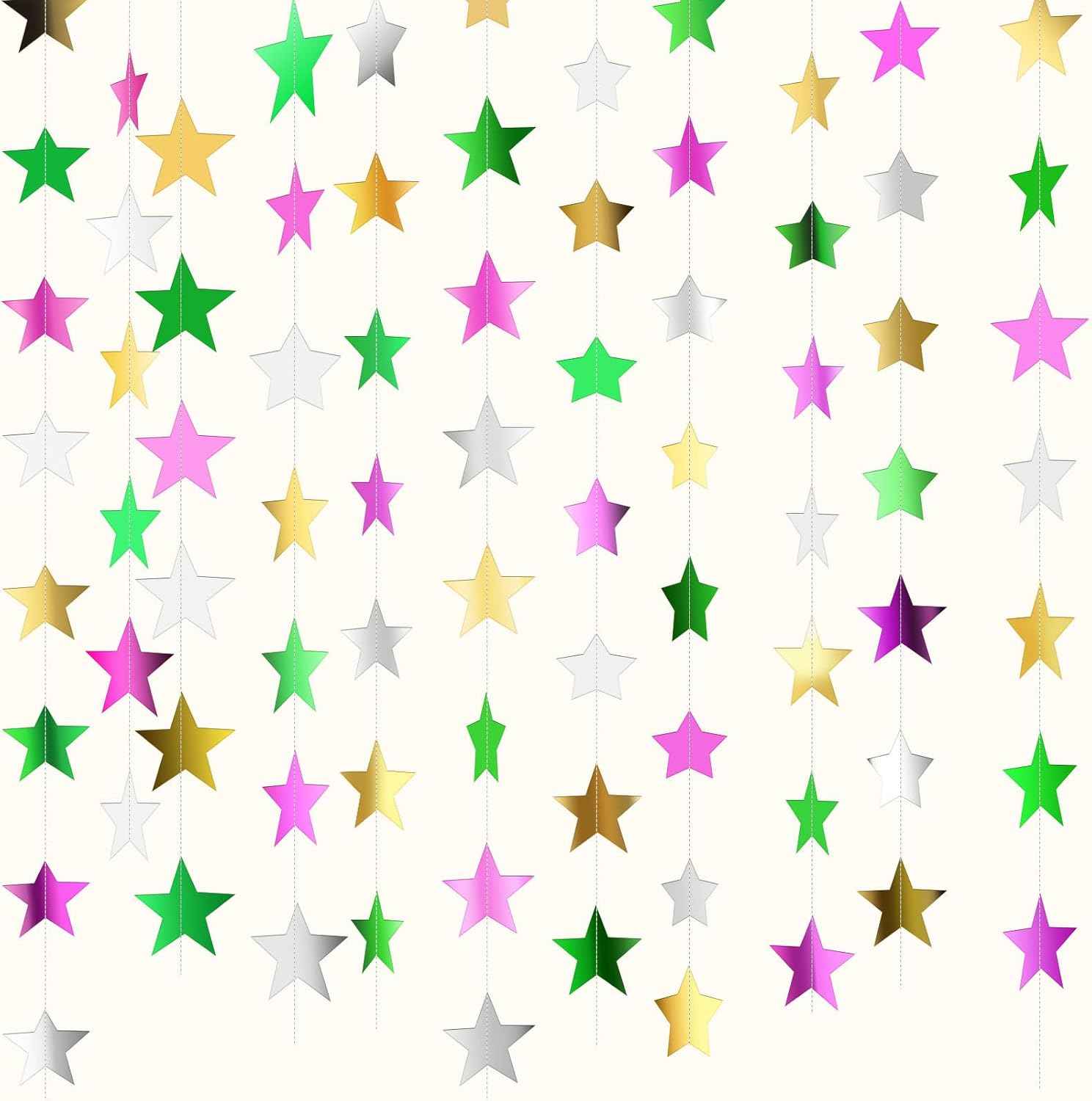 Patelai Glitter Star Garland Banner Christmas Decor 130 Feet Star Hanging Bunting Banner Twinkle Backdrop for Homecoming Classroom Wedding Birthday Halloween Party Supplies(Gold)