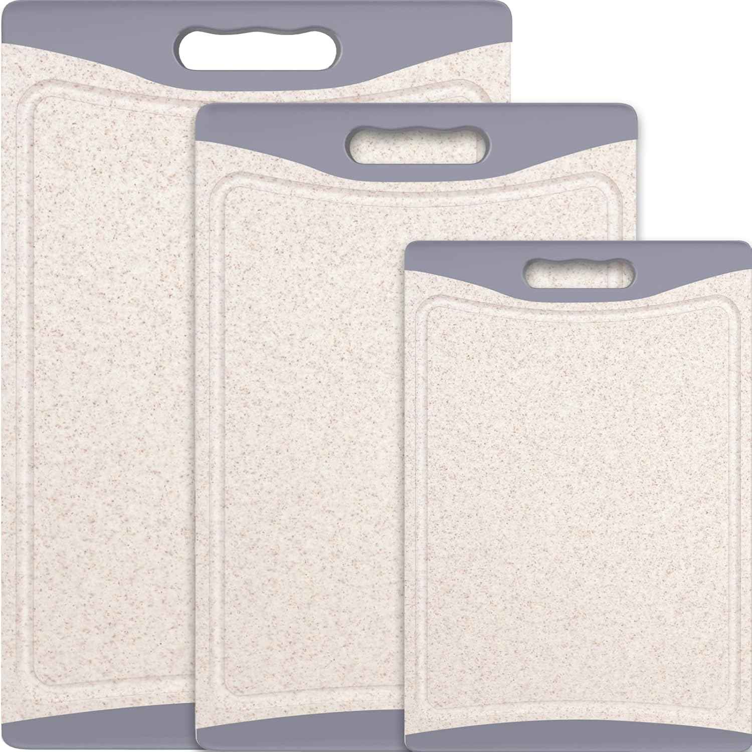 Extra Large Cutting Boards, Plastic Cutting Boards for Kitchen (Set of 3) Cutting Board Set Dishwasher Chopping Board with Juice Grooves Easy-Grip Handles, Dark Grey, Empune