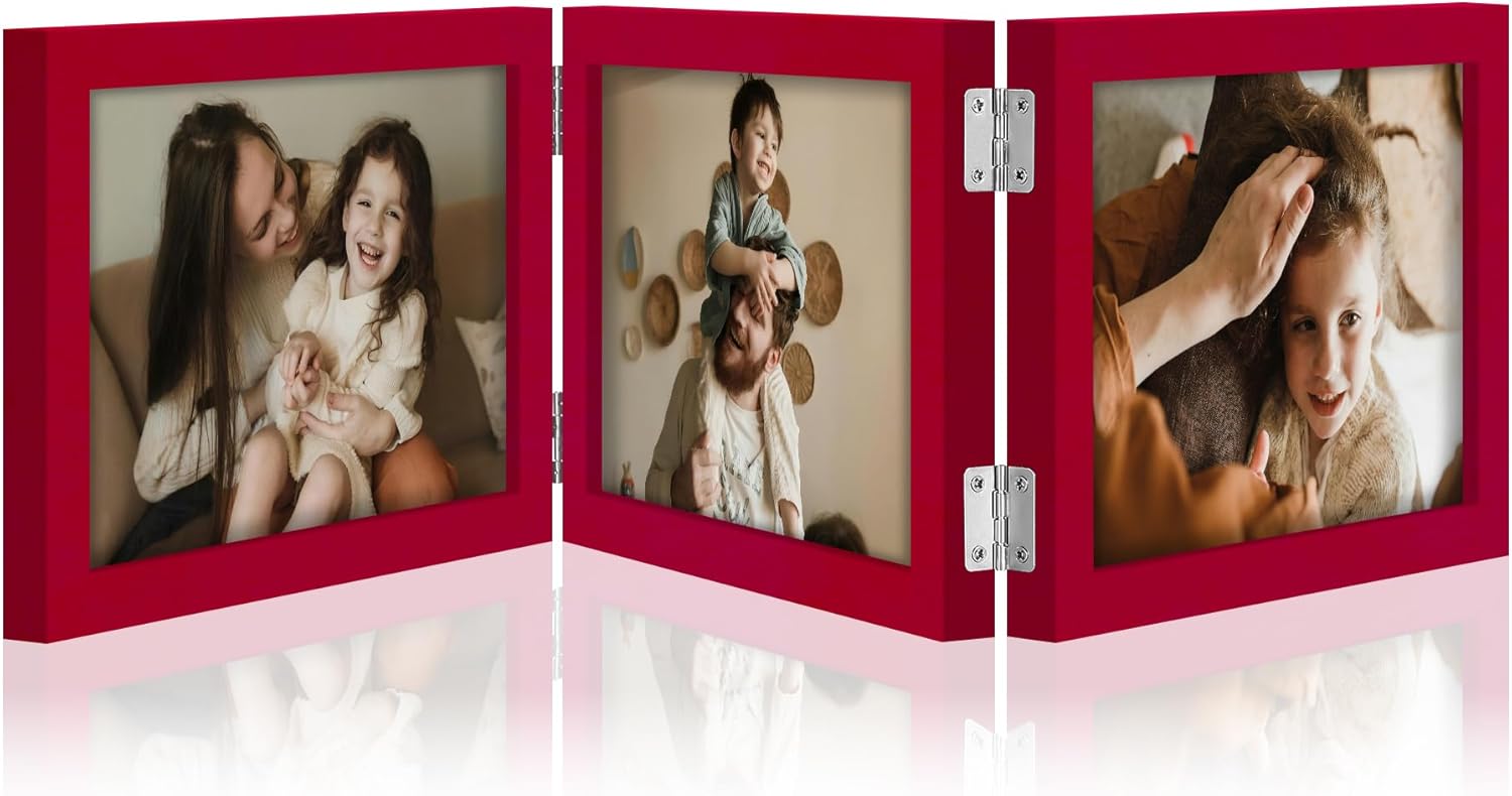 decorUhome Engineered Wood Trifold 4x6 Photo Frame with Plexiglass for Tabletop Display, Black, 3-Picture Frame