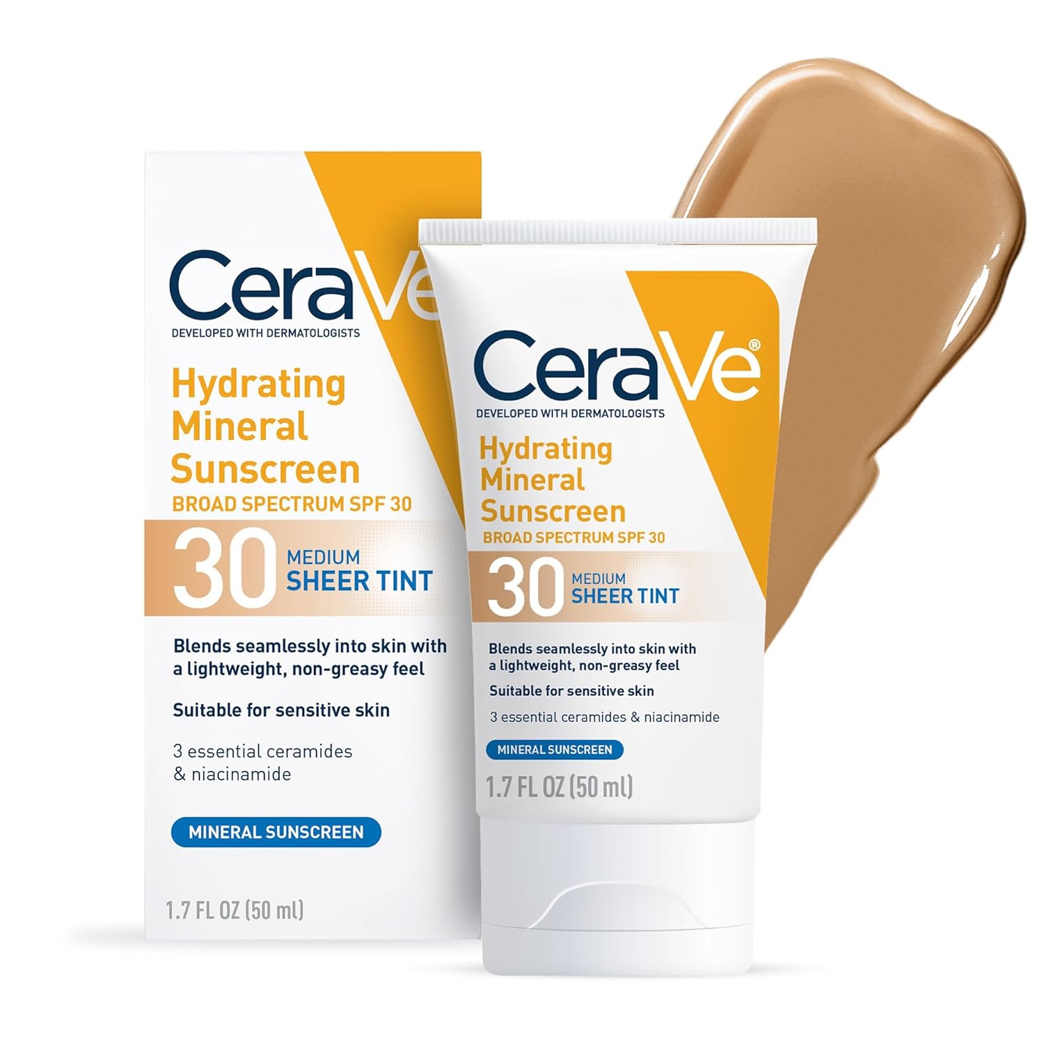 ceraVe hydrating mineral sunscreen spf 30 sheer tint medium 1.7 fl oz