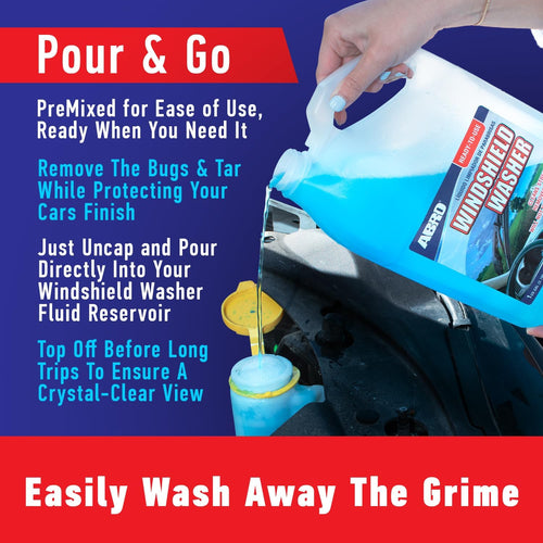 abro windshield washer fluid 1 gallon pre-mixed streak-free cleanliness 2-in-1 bug tar removal