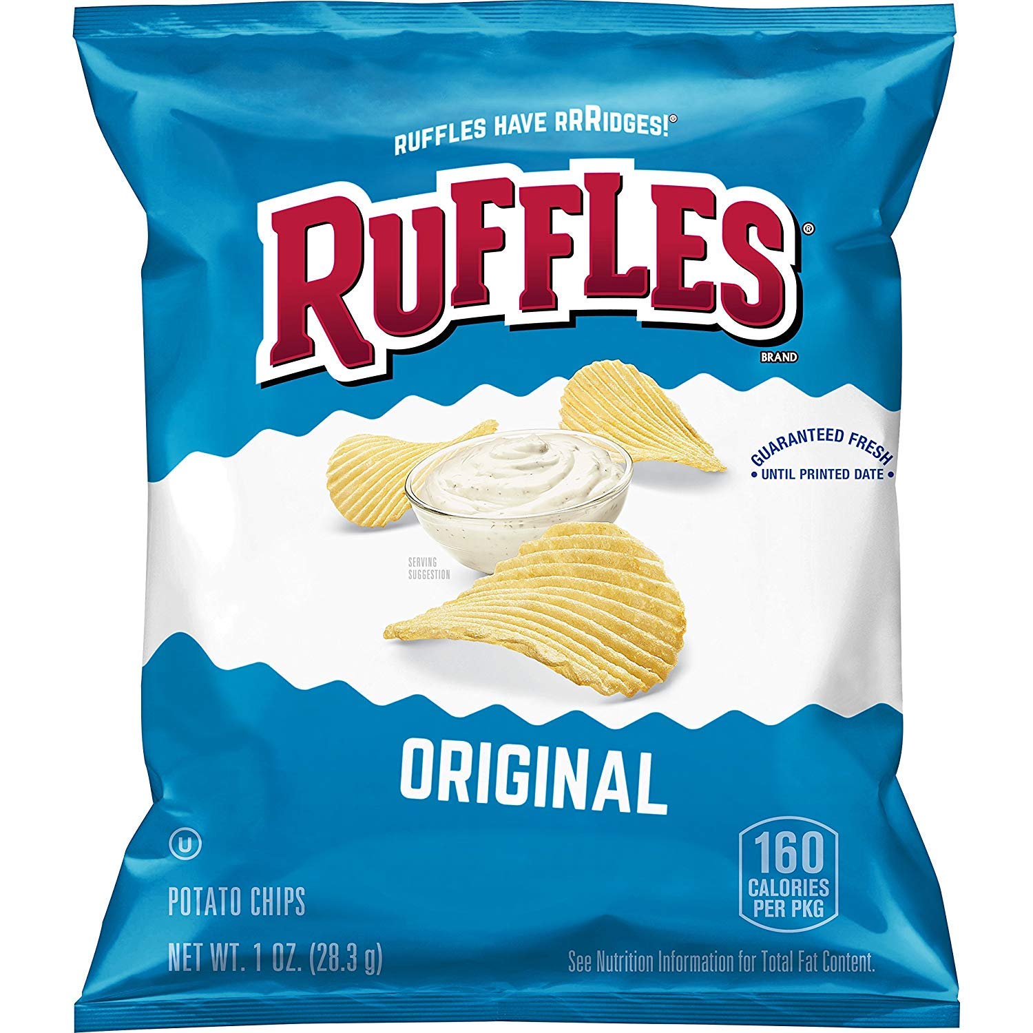 Ruffles original potato chips, 1 ounce, 40-count, 7.5 x 13.8 x 17.8 inches, 3.7 pounds