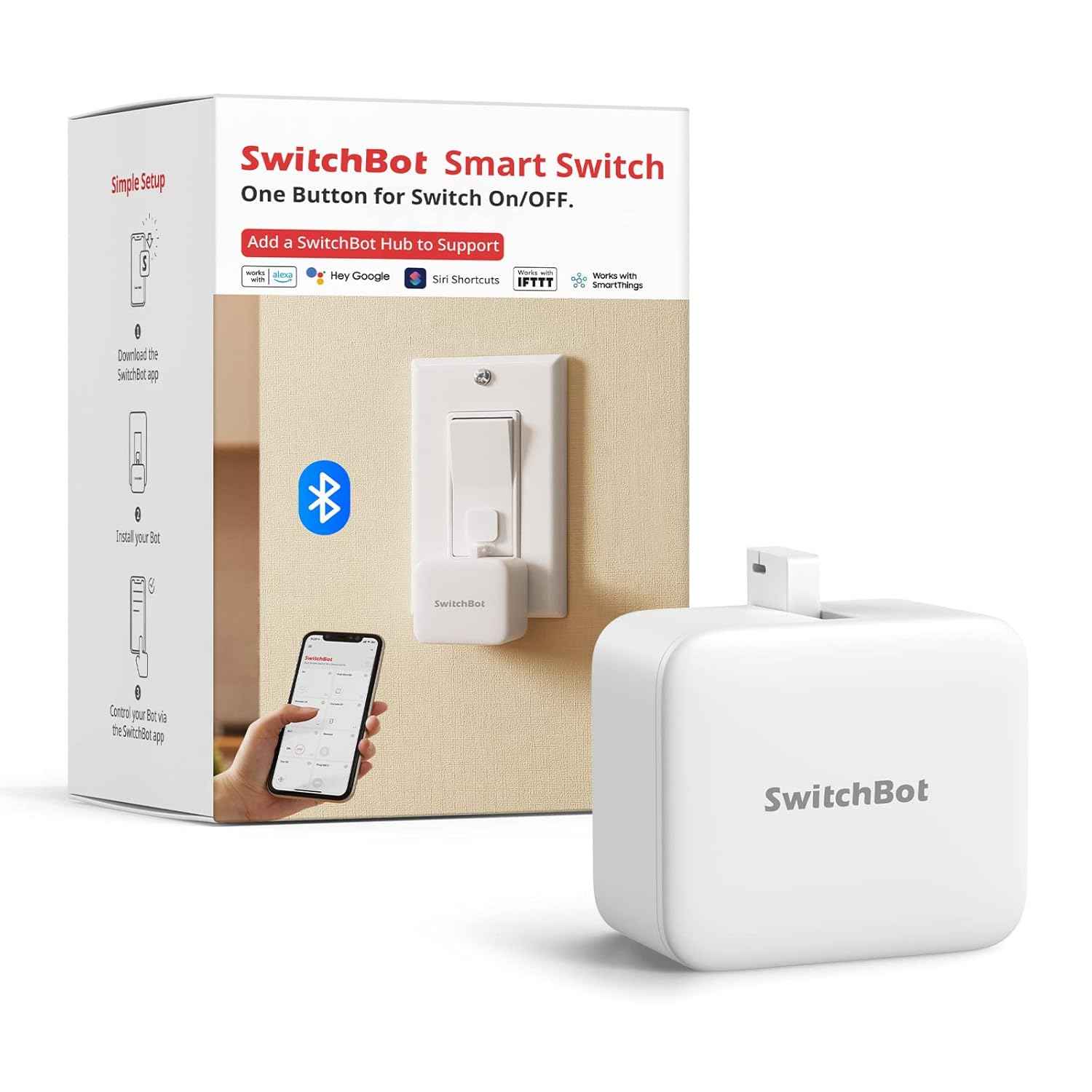 SwitchBot Smart Switch Button Pusher - Bluetooth Fingerbot for Rocker Switch/One-Way Button, Automatic Light Switch, Timer and APP Control, Works with Alexa When Paired with SwitchBot Hub (Black)