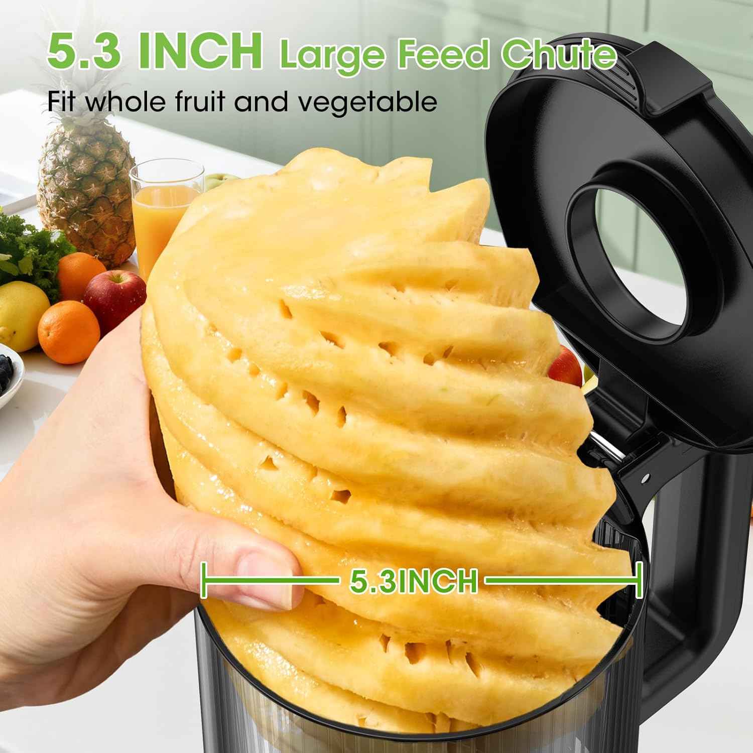 Juicer Machines, 5.3" Wide Feed Chute Cold Press Juicer for Whole Vegetables & Fruits, High Juice Yield, BPA Free (Slivery)
