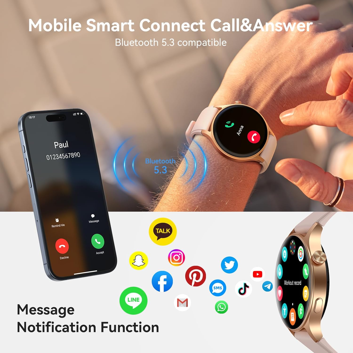 Smart Watch for Women, Answer/Make Call, 1.32'' AMOLED Ultra-Clear Screen Fitness Tracker with Heart Rate/Sleep/SpO2 Monitor, Smartwatch for iPhone/Samsung/Android, 110+ Sport Modes, 3ATM Waterproof