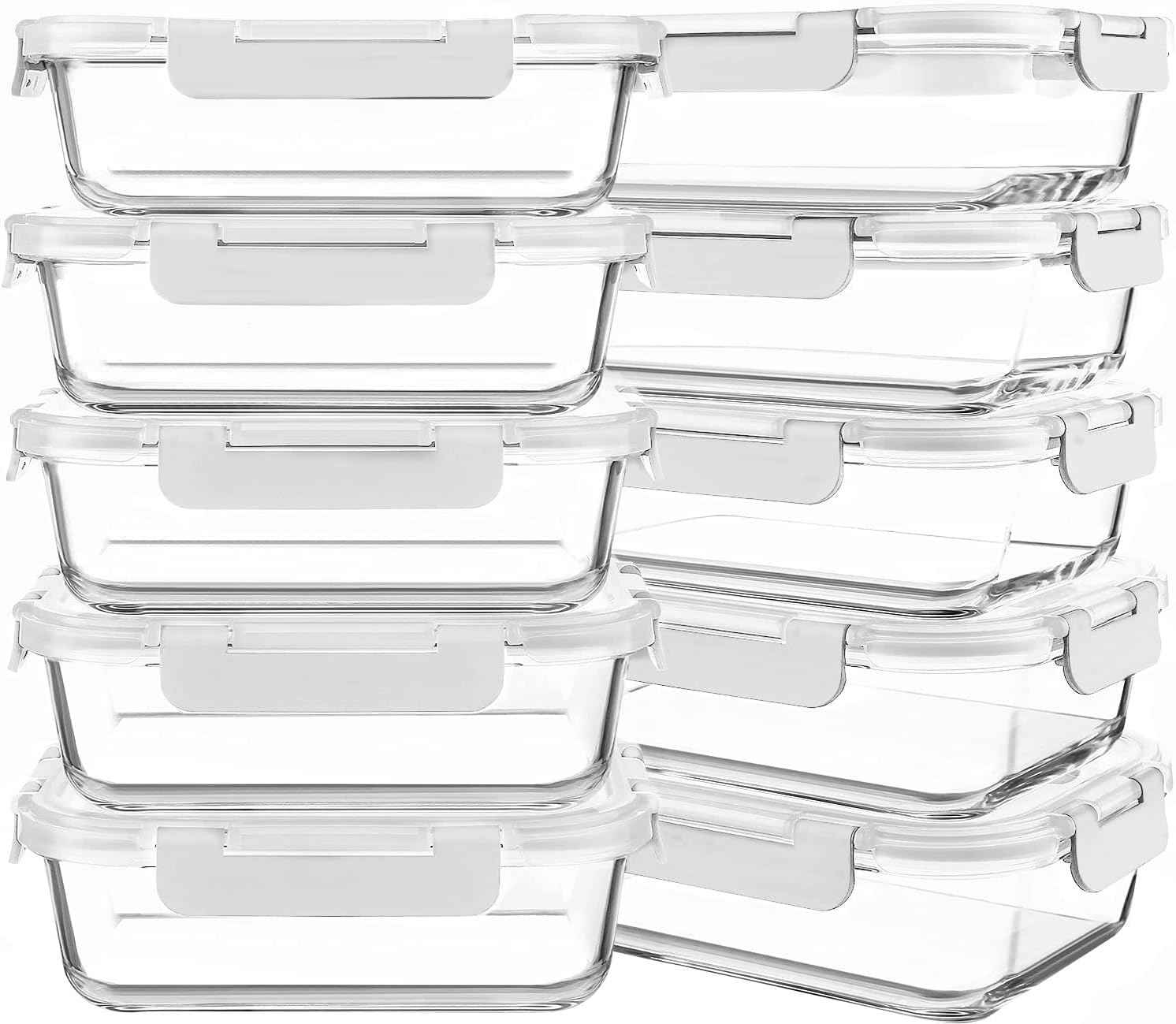 KOMUEE 10 Packs 30 oz Glass Meal Prep Containers,Glass Food Storage Containers with Lids,Airtight Lunch Bento Boxes,Microwave,Freezer and Dishwasher,Gray