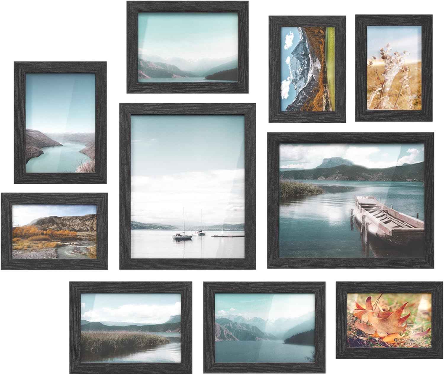 SONGMICS Picture Frames, Collage Picture Frames Set of 10, Two 8x10, Four 5x7, Four 4x6, Photo Frame for Wall Gallery Decor, Table Display, Christmas Gift, Rustic Brown URPF010X01
