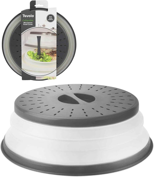 Tovolo Microwave Cover for Food Splatter 10 Inch, Heavy Duty Easy to Use Collapsible & Vented Silicone Microwave Splatter Guard Lid for Plates Dishes Bowls, Charcoal Gray