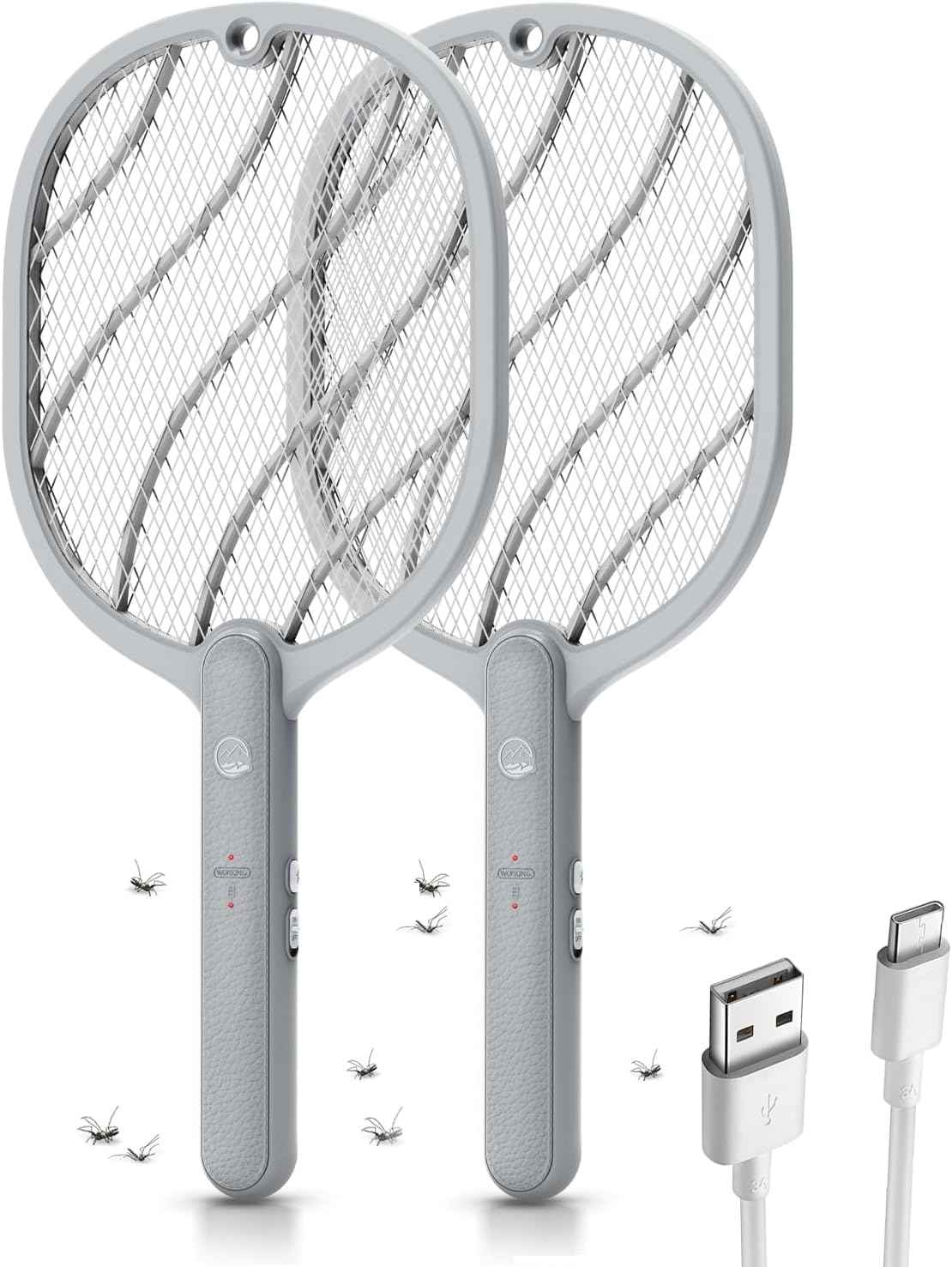 Electric Fly Swatter, 3800V Handheld Bug Zapper Racket, Type-C Rechargeable, Mosquito Zapper for Indoor Outdoor, 3-Layer Safety Mesh, Easy to Use, Lightweight (Basic 1 Pack)