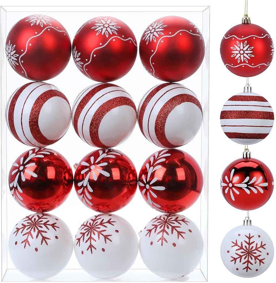 SHareconn 30ct 2.36 Inch Christmas Tree Balls Ornaments, Colored Shatterproof Plastic Decorative Baubles Decorations for Xmas Tree Decor Holiday Party Wedding Decoration (Red & Gold, 60mm)