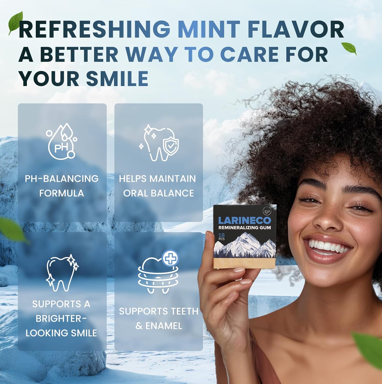 Larineco Remineralizing Gum with Nano Hydroxyapatite and Xylitol - Sugar-Free, Plastic-Free, Dye-Free - Mastic Mint, 36 Pieces