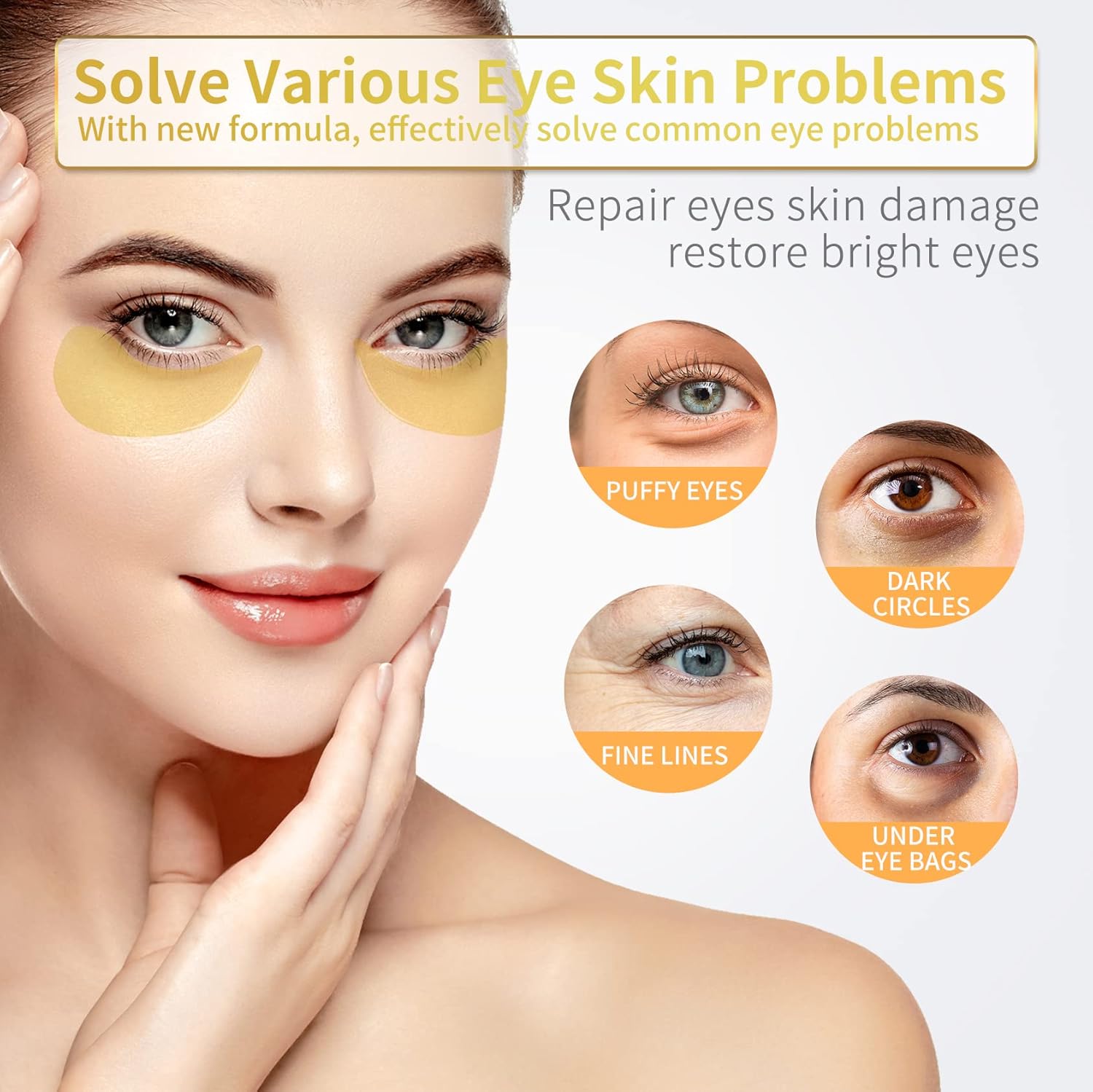 24K gold under eye patches for dark circles, puffiness, and wrinkles care, 60pcs