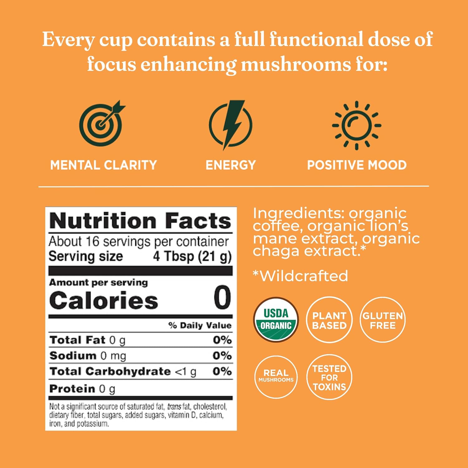 Four Sigmatic organic ground coffee with lion's mane mushroom and chaga for better focus and immune support, 12oz bag