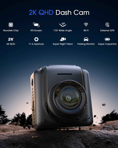 Dash Cam 2K, WiFi Dashcams with APP, External GPS, 1.5'' IPS Screen, Front Dash Camera for Cars, Mini Car Camera, WDR Night Vision, 24H Parking Monitor, Loop Recording, G-Sensor