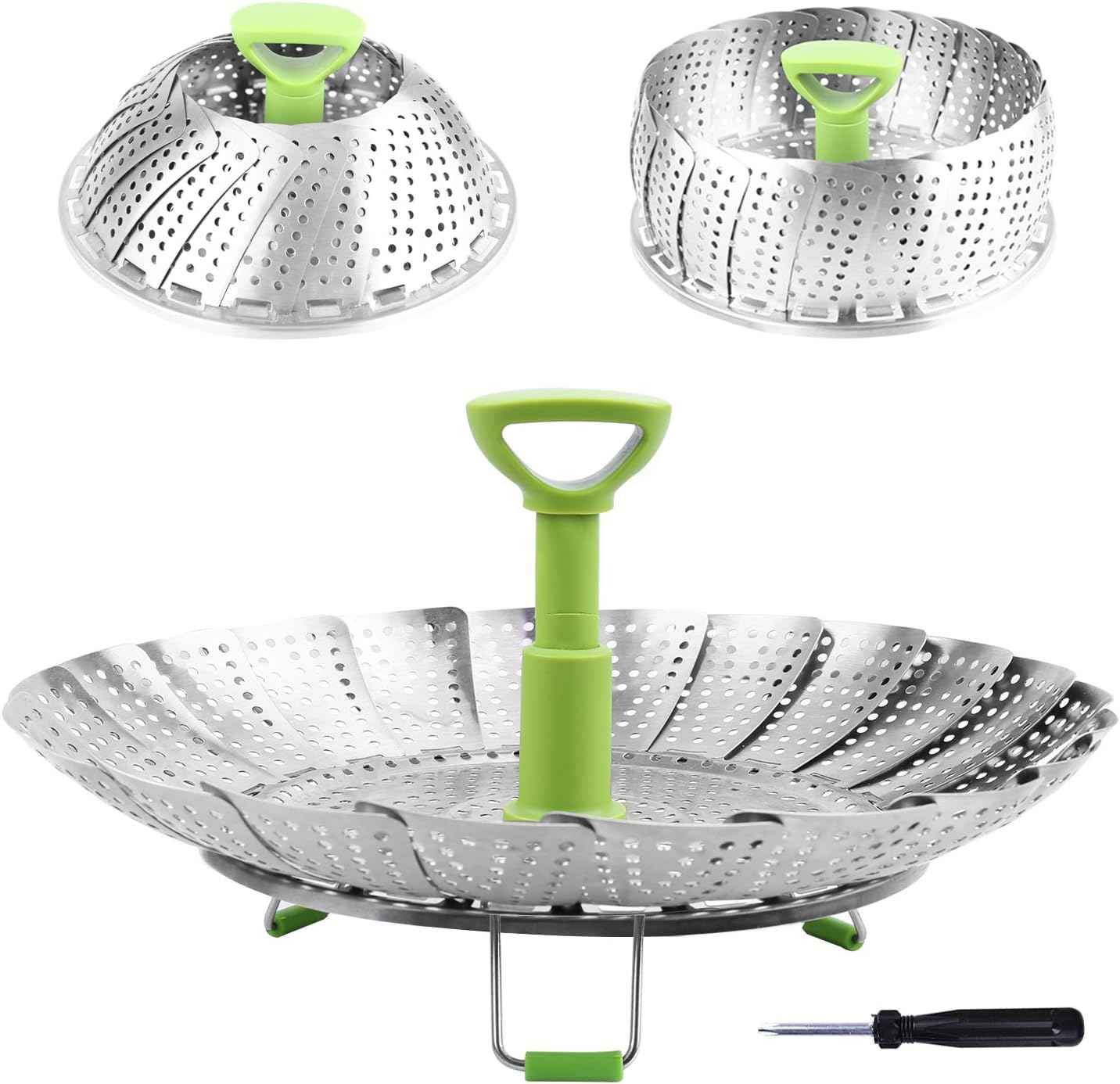 Consevisen Vegetable Steamer Basket for Cooking Food, Stainless Steel Veggie Steam Basket for Pot, Folding Expandable Steaming Insert with Extendable Handle Fits Various Size Pot, 5.1" to 9"