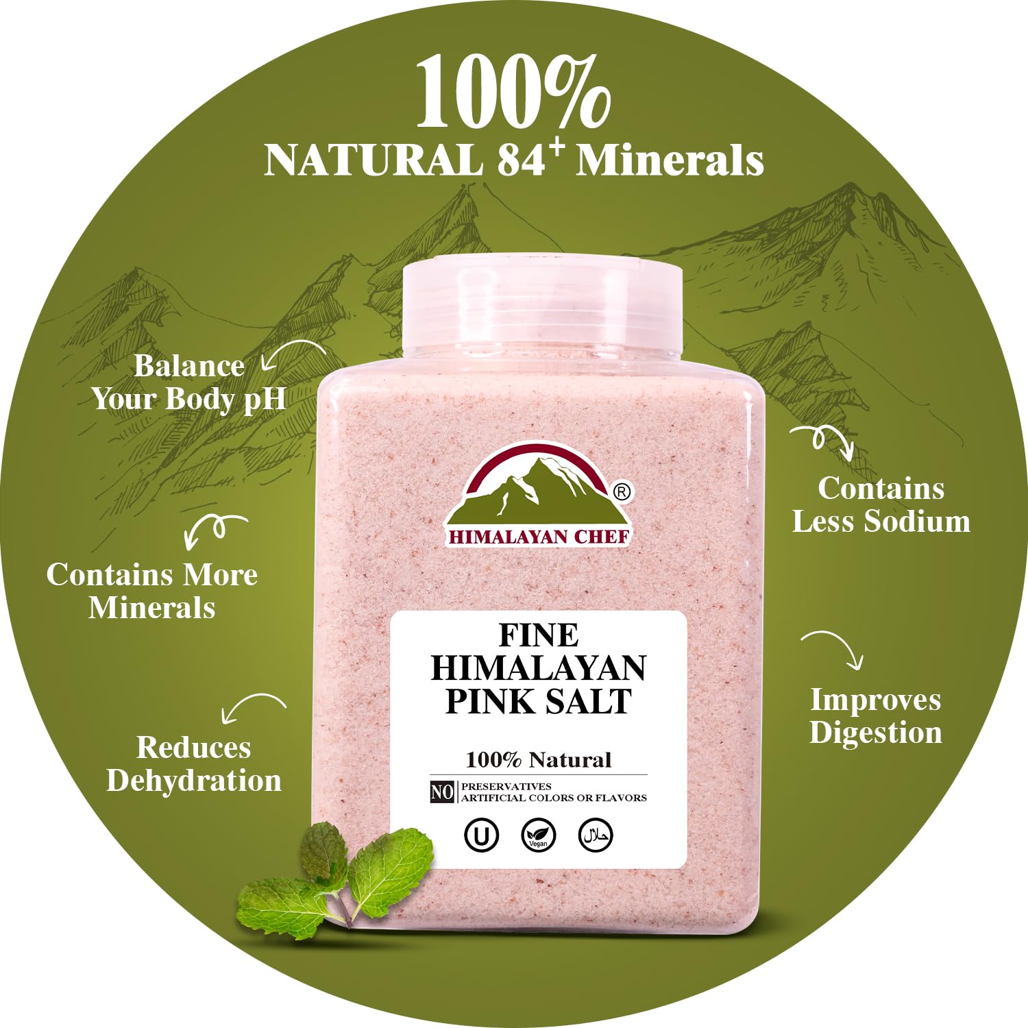 himalayan chef pink himalayan salt, fine grain, 5 lbs, plastic jar, pure, natural, kosher, non-gmo, mineral-rich