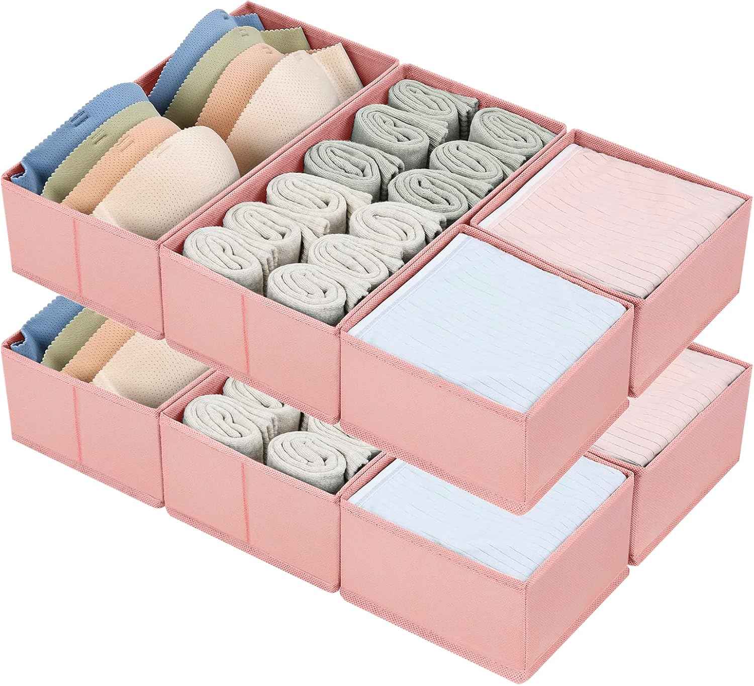 DIMJ Drawer Organizers Clothes, Set of 4 Dresser Organizer Bins, Fabric Closet Organizers and Storage, Shallow Drawer Dividers for Nursery, Clothing, Baby Clothes, Socks, Underwears, Tie (Beige)