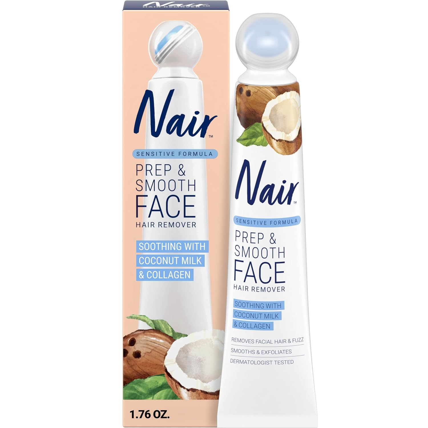 Sensitive skincare solution with collagen, coconut milk, and gentle face hair removal cream for smooth skin prep