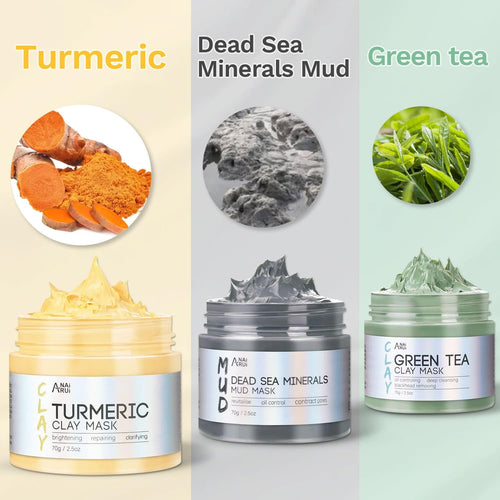 anai rui turmeric clay mask green tea clay mask dead sea minerals mud mask 3 piece facial spa gift set