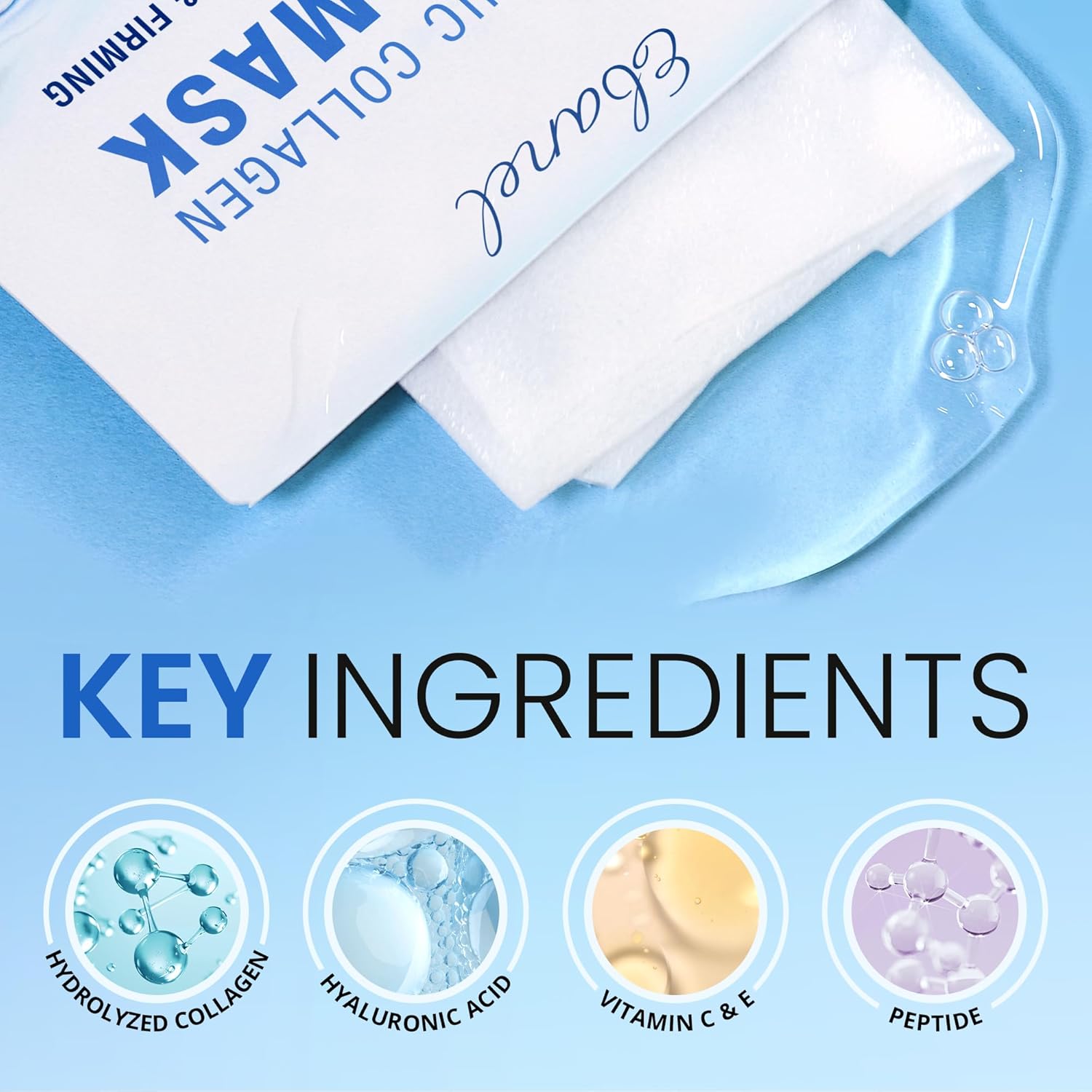 Ebanel 10 pack collagen face mask with hyaluronic acid, vitamin c, and aloe for skin firming and anti aging
