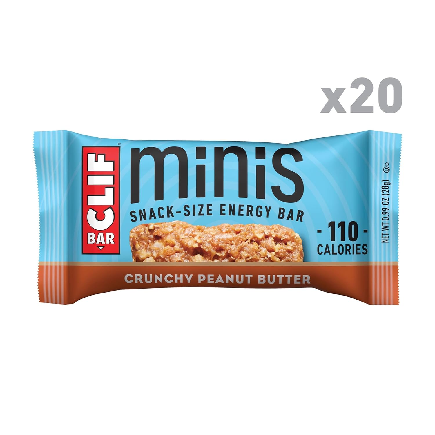 clif bar minis crunchy peanut butter 5g protein non-gmo plant based snack size 20 pack