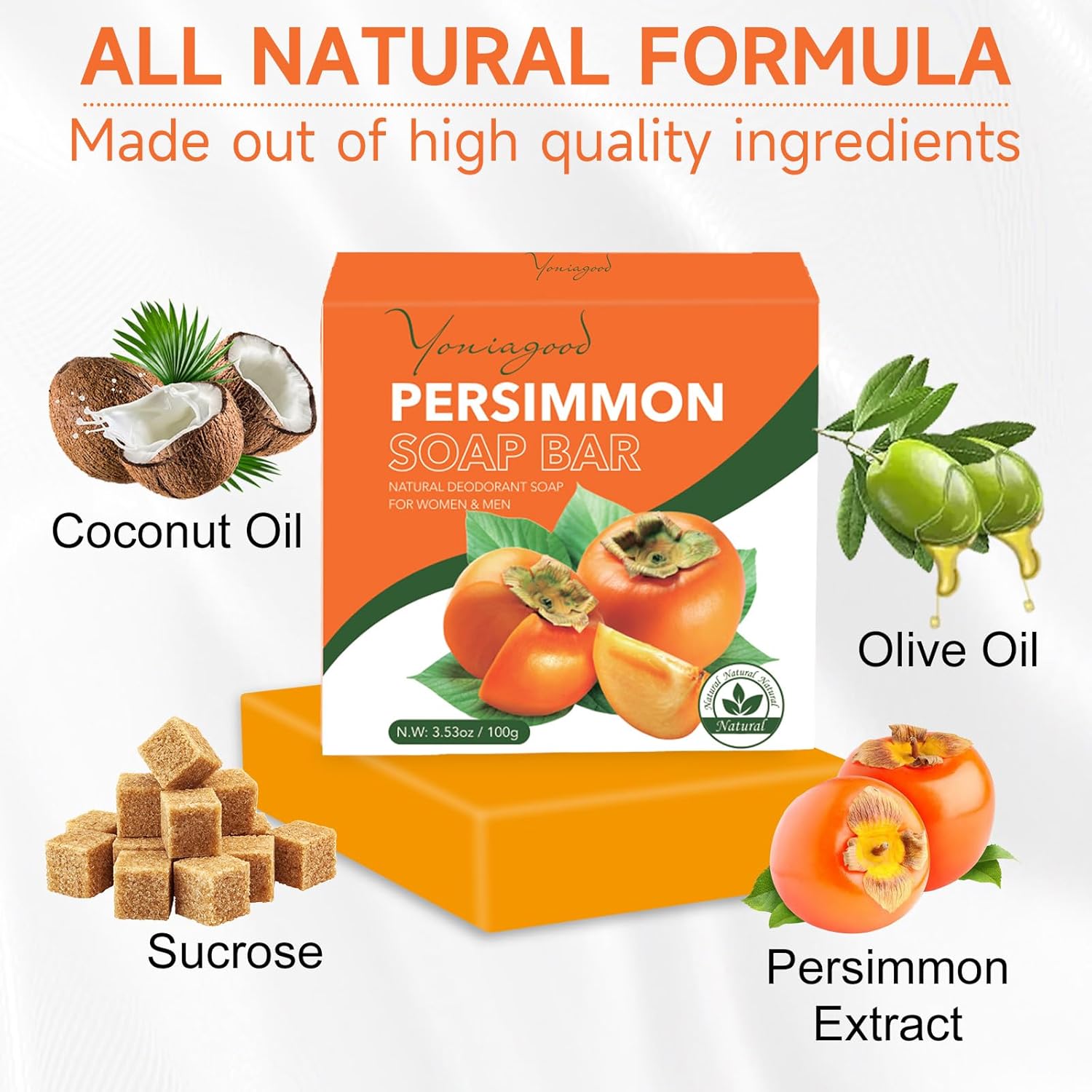 Natural persimmon soap bar for body odor control and deodorant use