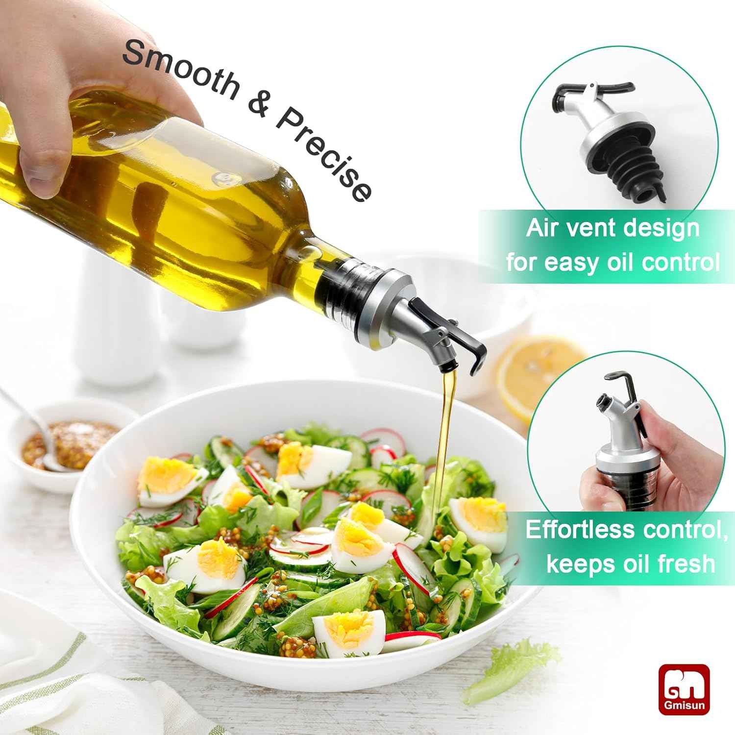 GMISUN Olive Oil Dispenser for Kitchen, 4 Pack 17 fl oz Glass Oil Dispensers Bottle, Cooking Soy Sauce Bottle Container Cruet with Plastic Pourer Spout, Funnel and Labels, Clear