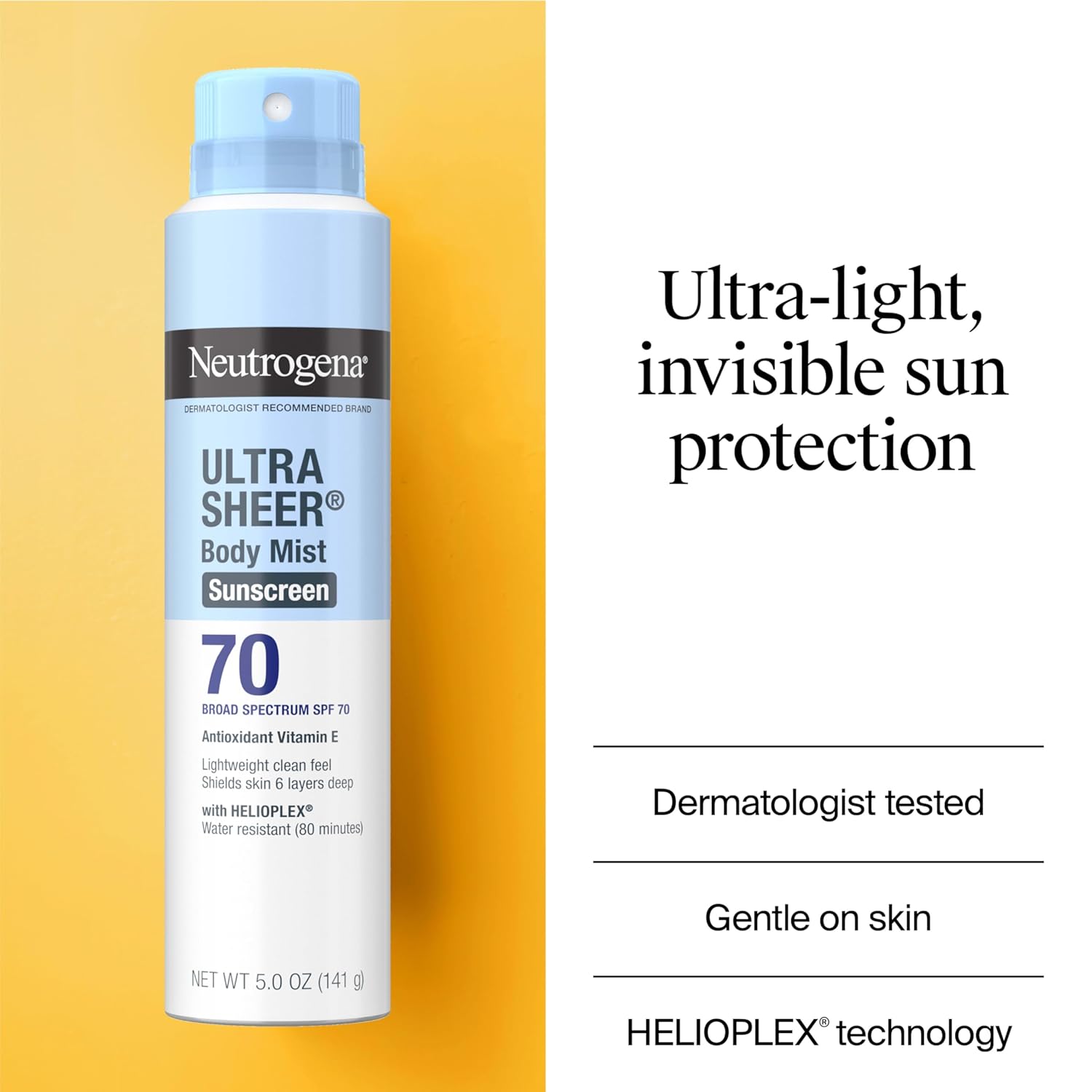 neutrogena ultra sheer body mist sunscreen spray, 3-pack, broad spectrum spf 70, non-greasy & water resistant