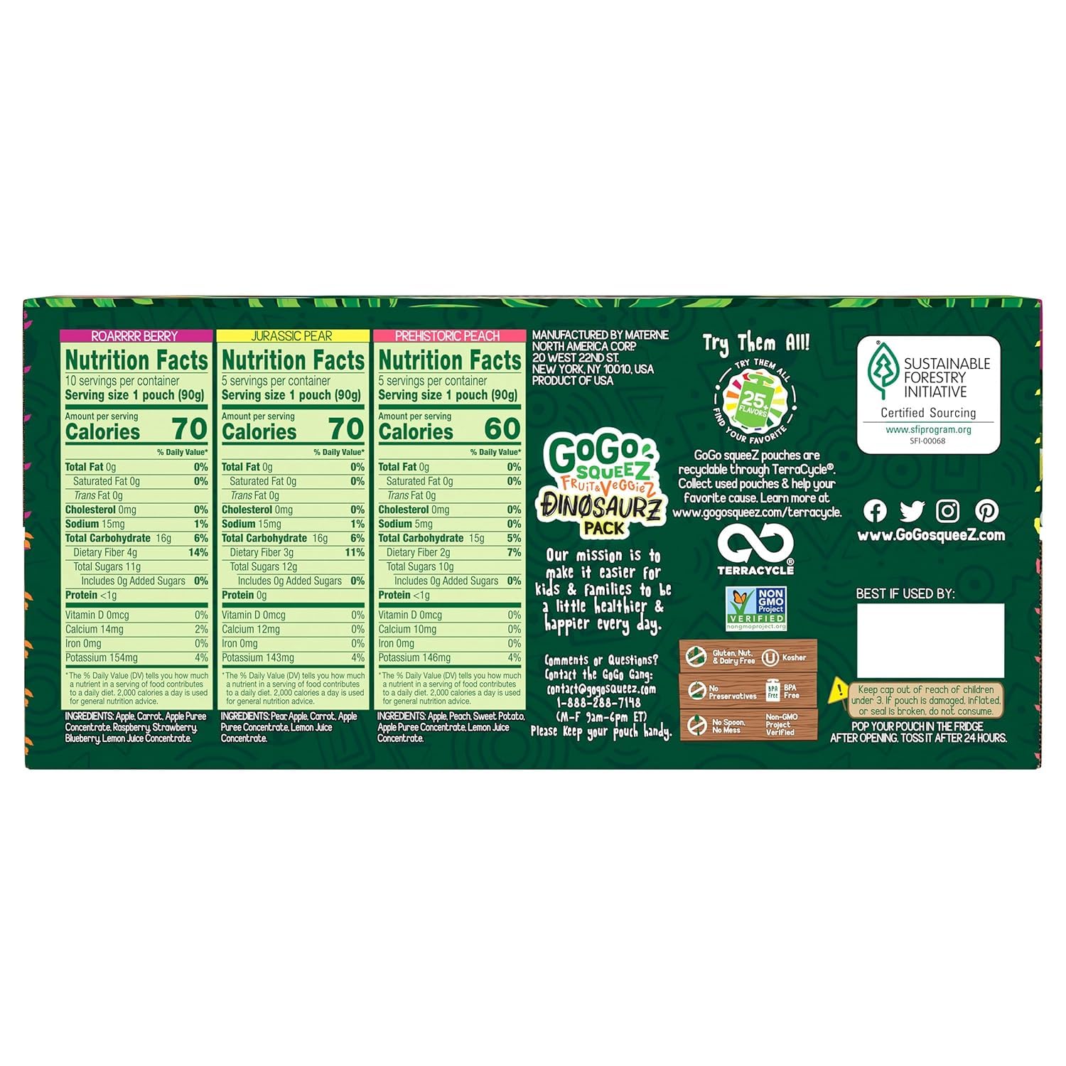 gogo squeeZ fruit & veggieZ applesauce and puree variety pack, 20 count, 3.2 oz, unsweetened snacks for kids, bpa free pouches