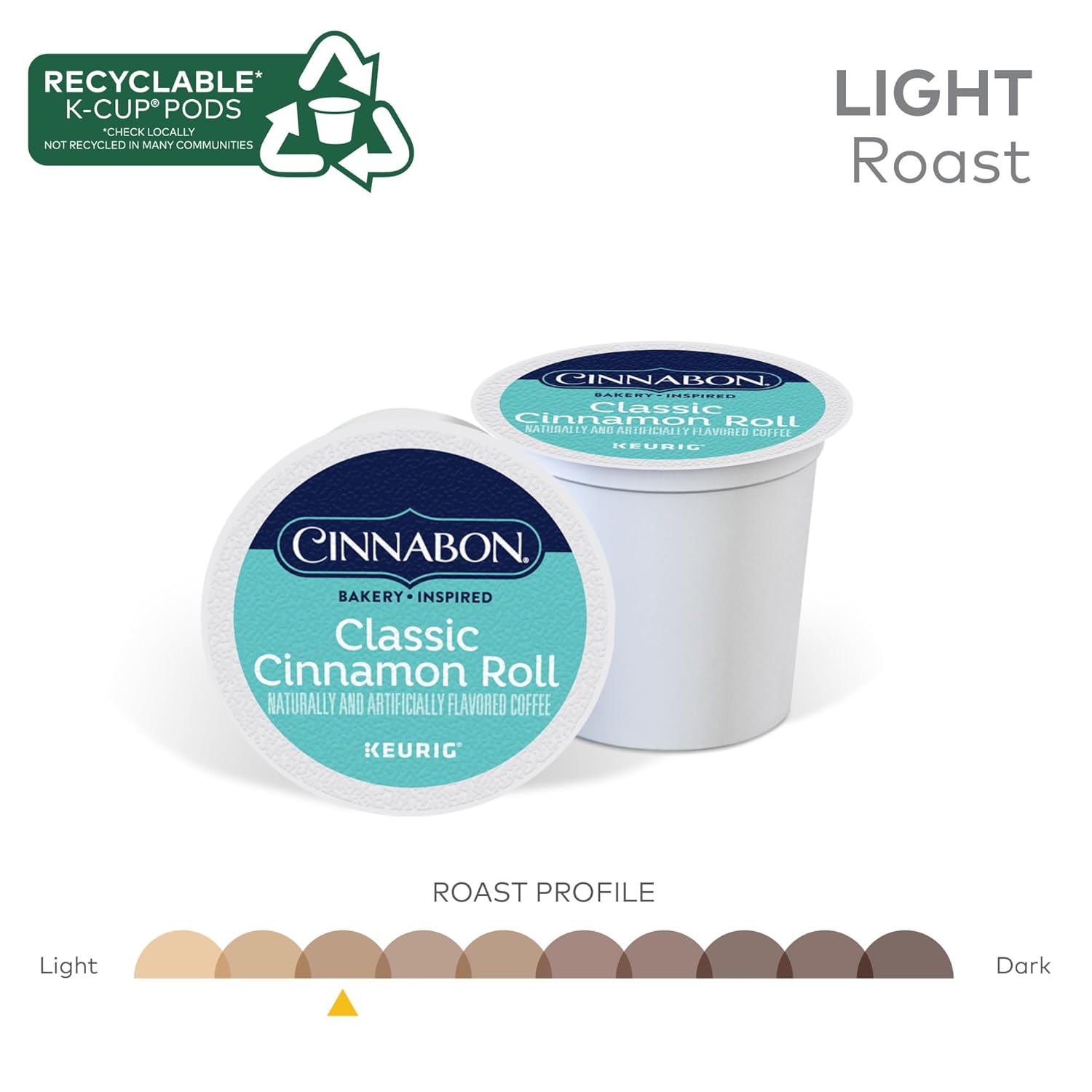 Cinnabon Classic Cinnamon Roll Keurig K-Cup Pods, Light Roast Coffee, 48 Count, Orthodox Union Kosher