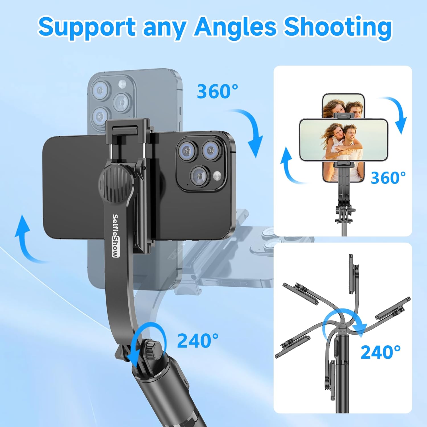 SelfieShow Selfie Stick, Extendable Selfie Stick Tripod with Wireless Remote and Tripod Stand, Portable, Lightweight, Compatible with iPhone 17 16 15 14 13 12 Pro Xs Max/Samsung Smartphone and More
