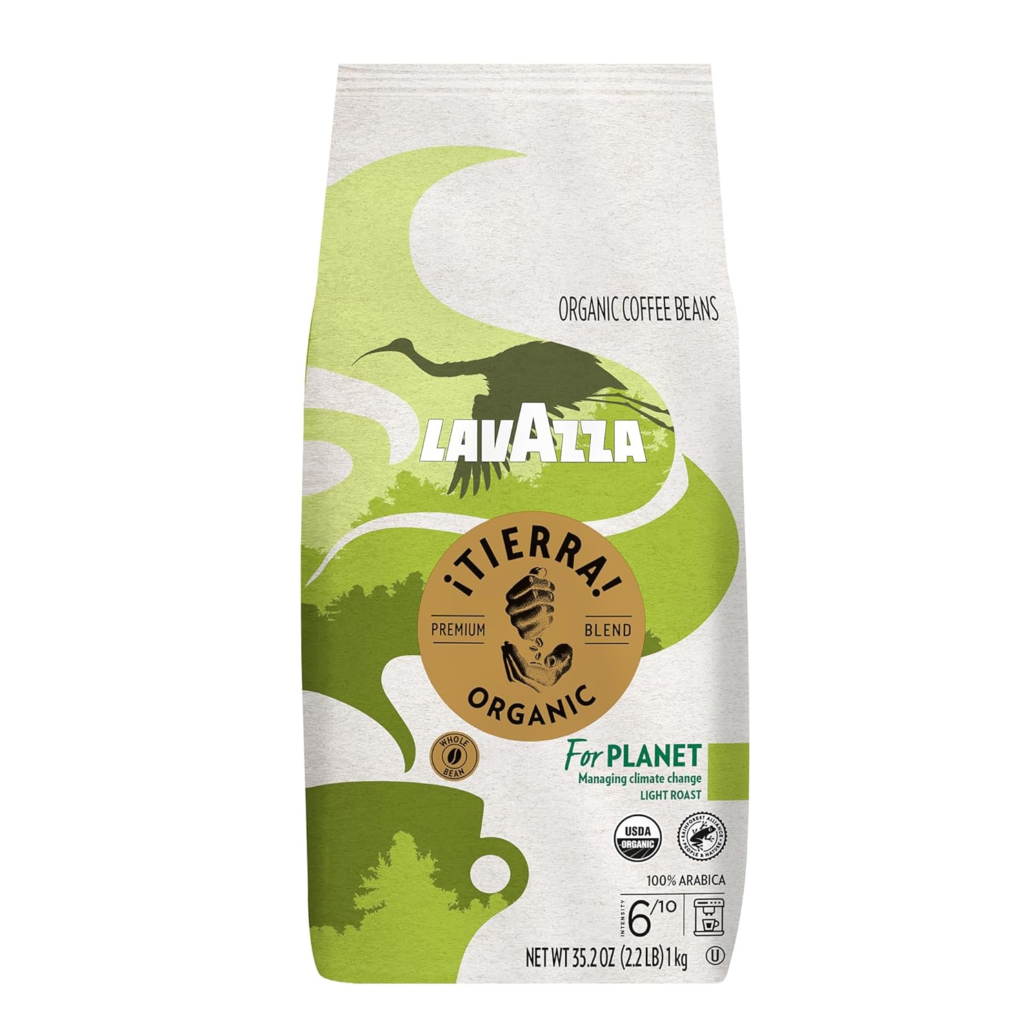 Lavazza ¡Tierra! 100% Arabica Organic Whole Bean Light Roast Coffee, 2.2 lb Bag, Italian Blend