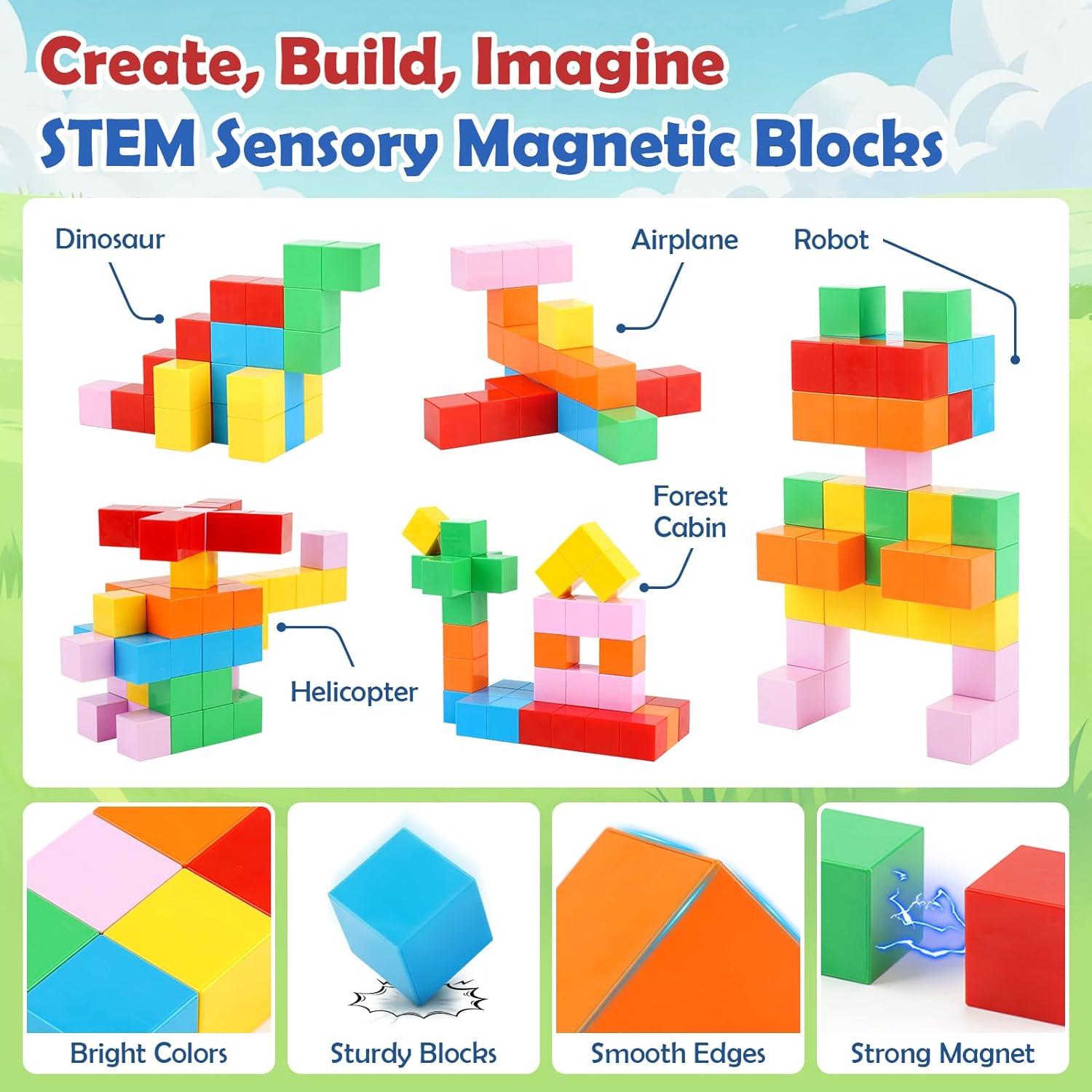 52 PCS Magnetic Blocks with Metal Box, 0.8in Mini Building Cubes Protable Travel Airplane Classroom Toys for Kids Ages 3+, STEM Educational Building Set for Toddlers Boys & Girls Birthday Gifts