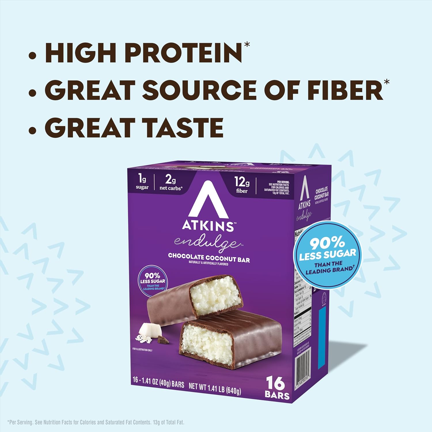 atkins endulge chocolate coconut flavored snack bar 16 count keto friendly low sugar