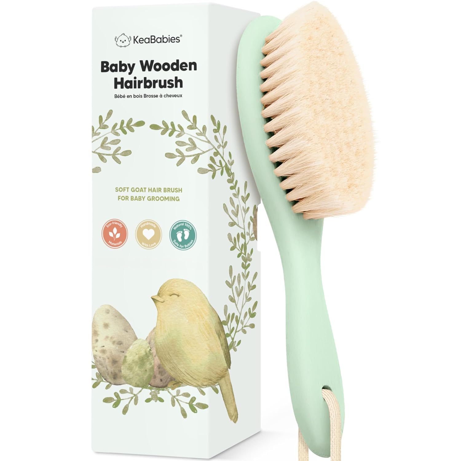 keababies wooden baby hair brush for toddler girls boys cradle cap soft goat bristles walnut regular